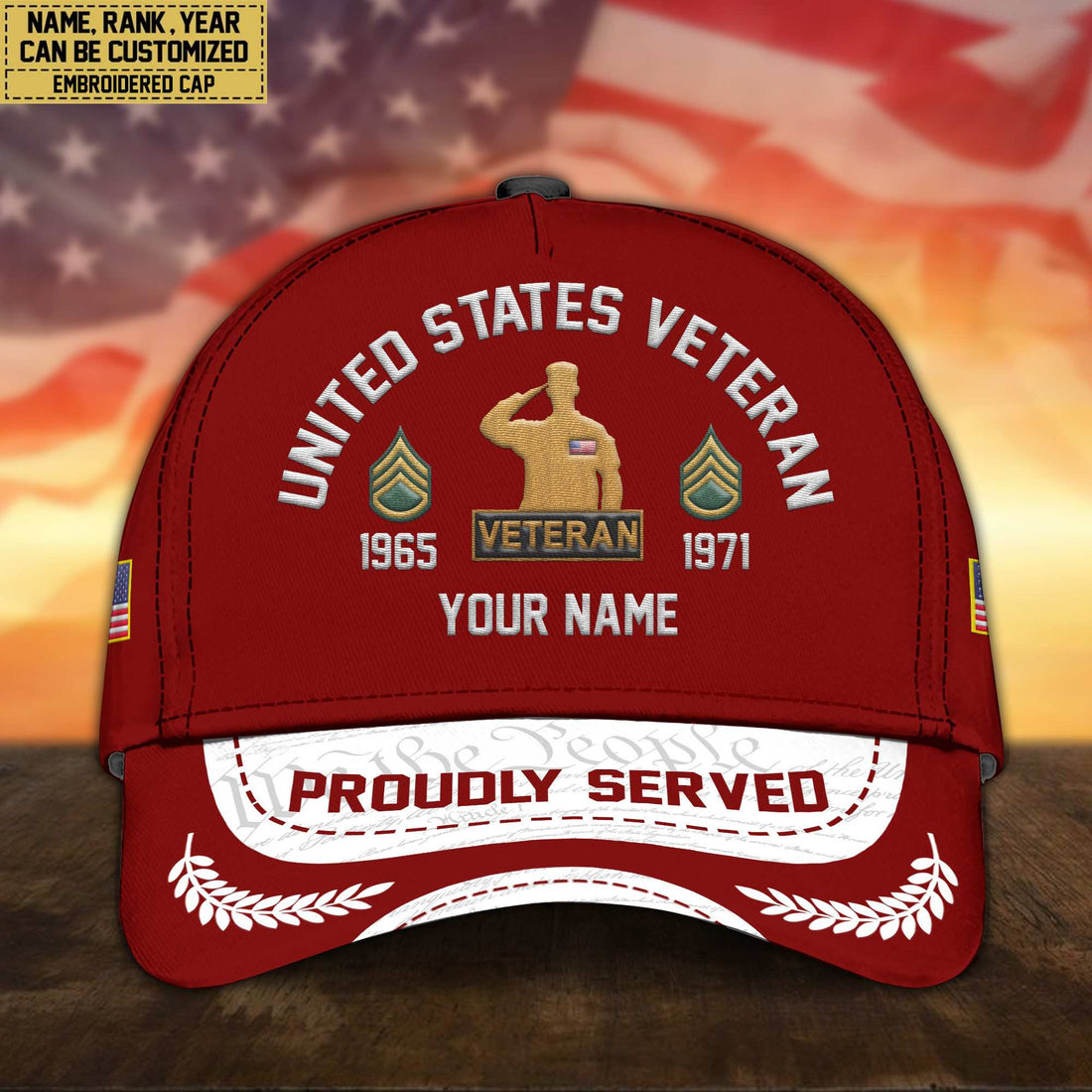 Premium Custom US Veteran Embroidered Cap, Gifts for US Veteran, Gifts for Father's Day, Veterans Day VPVC300607