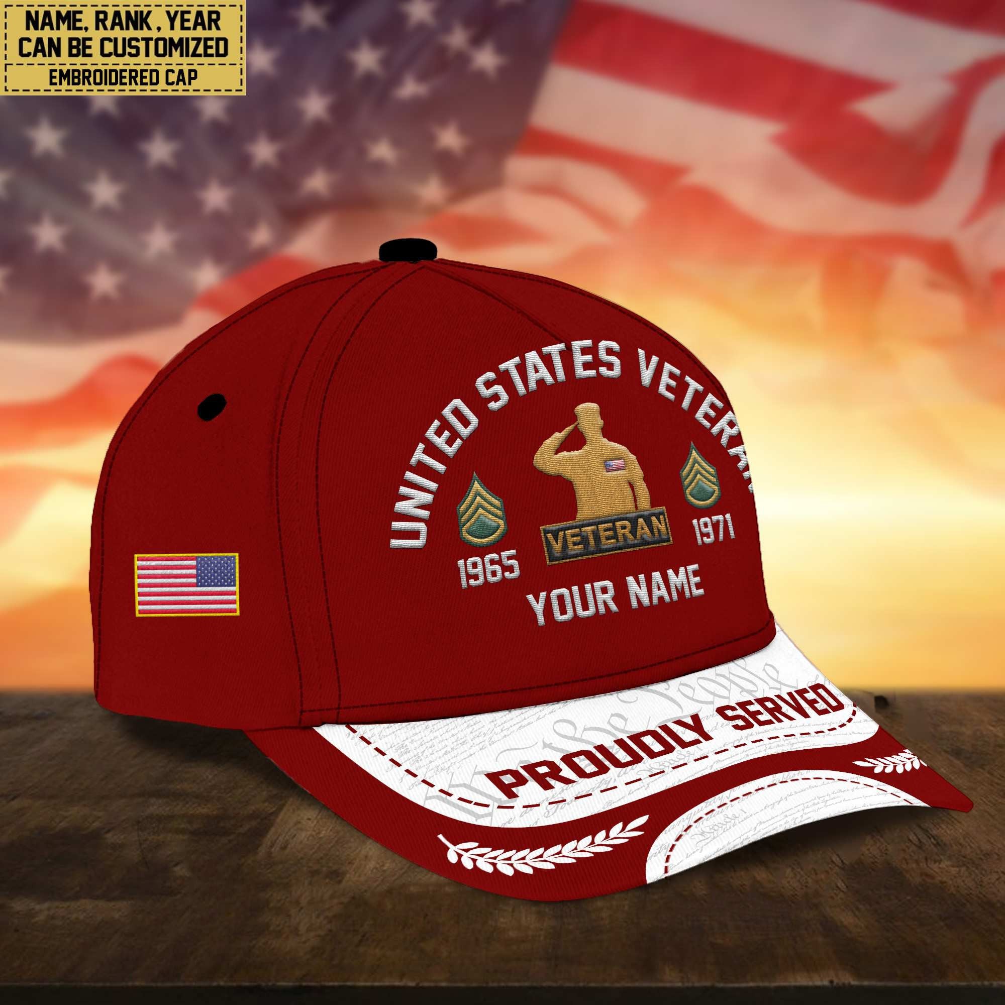 Premium Custom US Veteran Embroidered Cap, Gifts for US Veteran, Gifts for Father's Day, Veterans Day VPVC300607