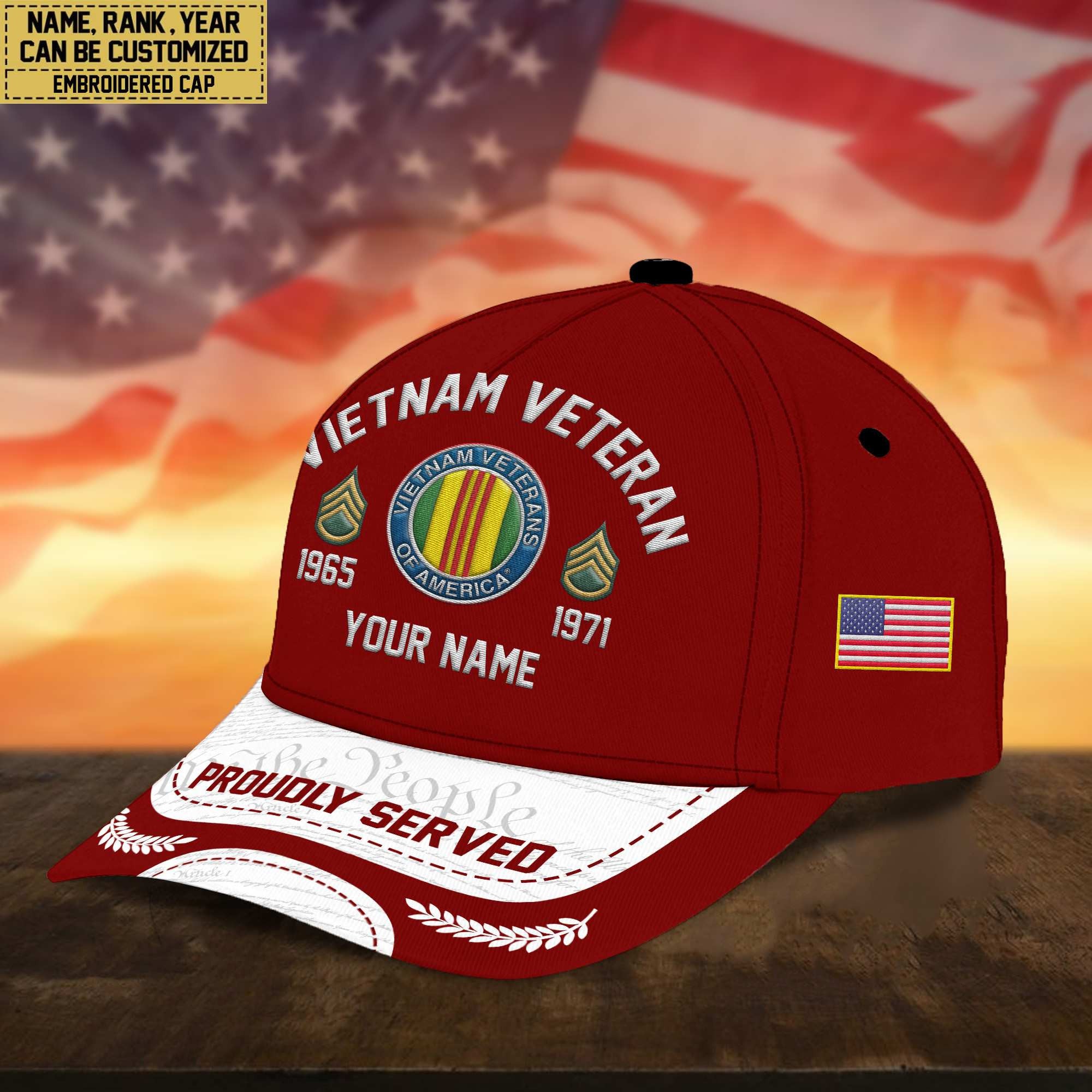 Premium Custom Vietnam Veteran Embroidered Cap, Gifts for Vietnam Veteran, Gifts for Father's Day, Veterans Day VPVC300606
