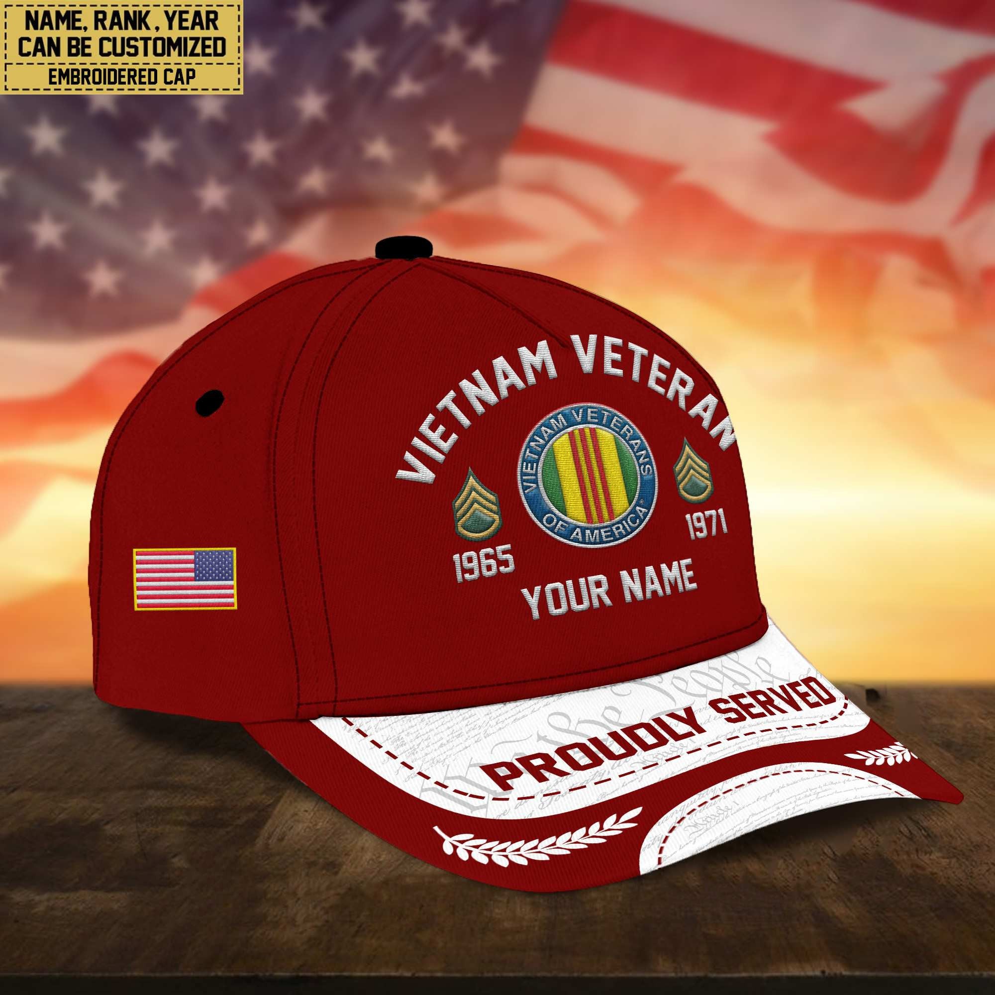 Premium Custom Vietnam Veteran Embroidered Cap, Gifts for Vietnam Veteran, Gifts for Father's Day, Veterans Day VPVC300606