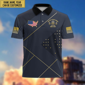 Premium Custom Name, Rank US Army Polo Shirt, Gifts for Army Veteran VPVC202001