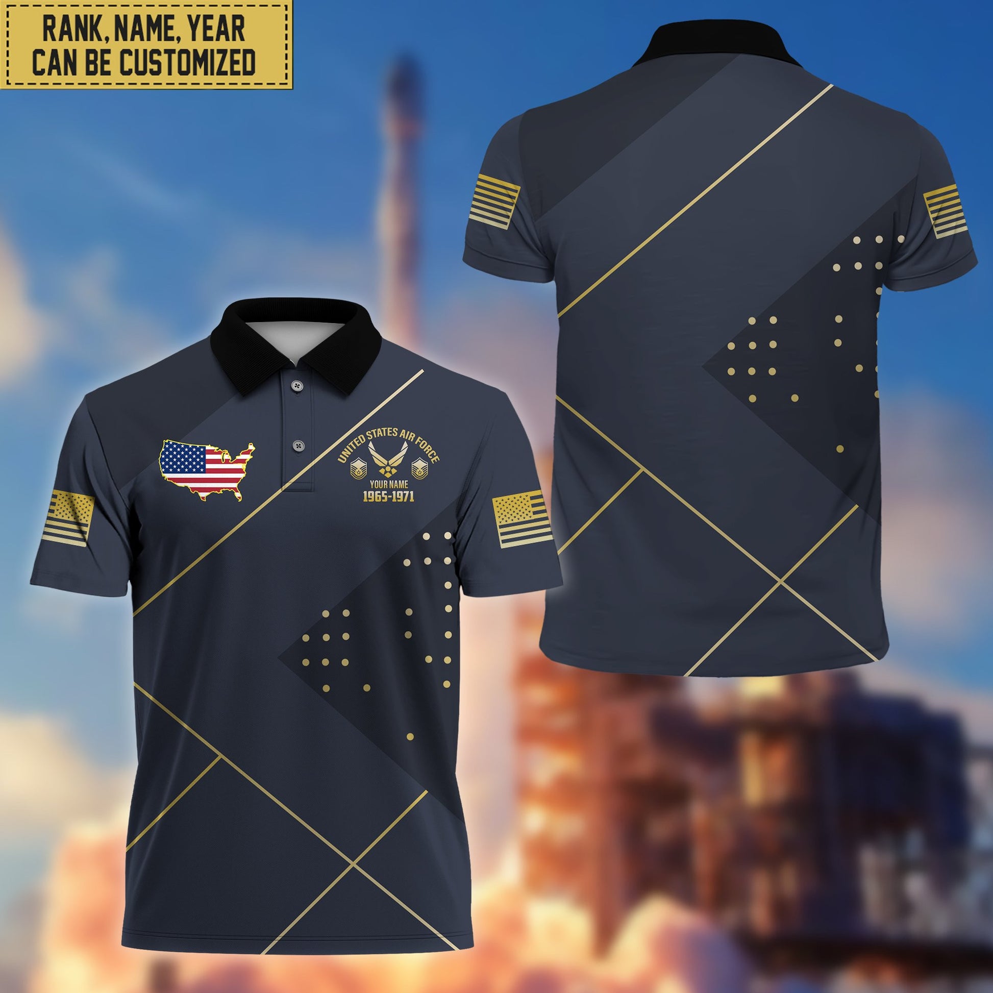Premium Custom Name, Rank USAF Polo Shirt, Gifts for Air Force Veteran VPVC202004