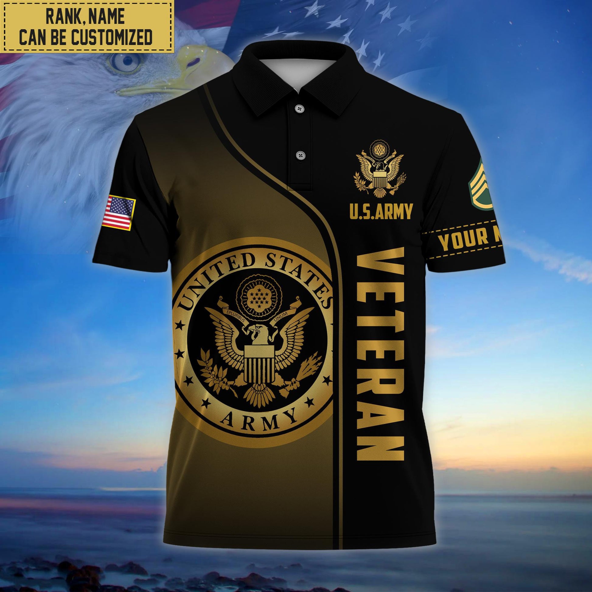 Premium Custom US Army Polo Shirt, Gifts for Army Veteran, Gifts For Dad, For Husband VPVC202201
