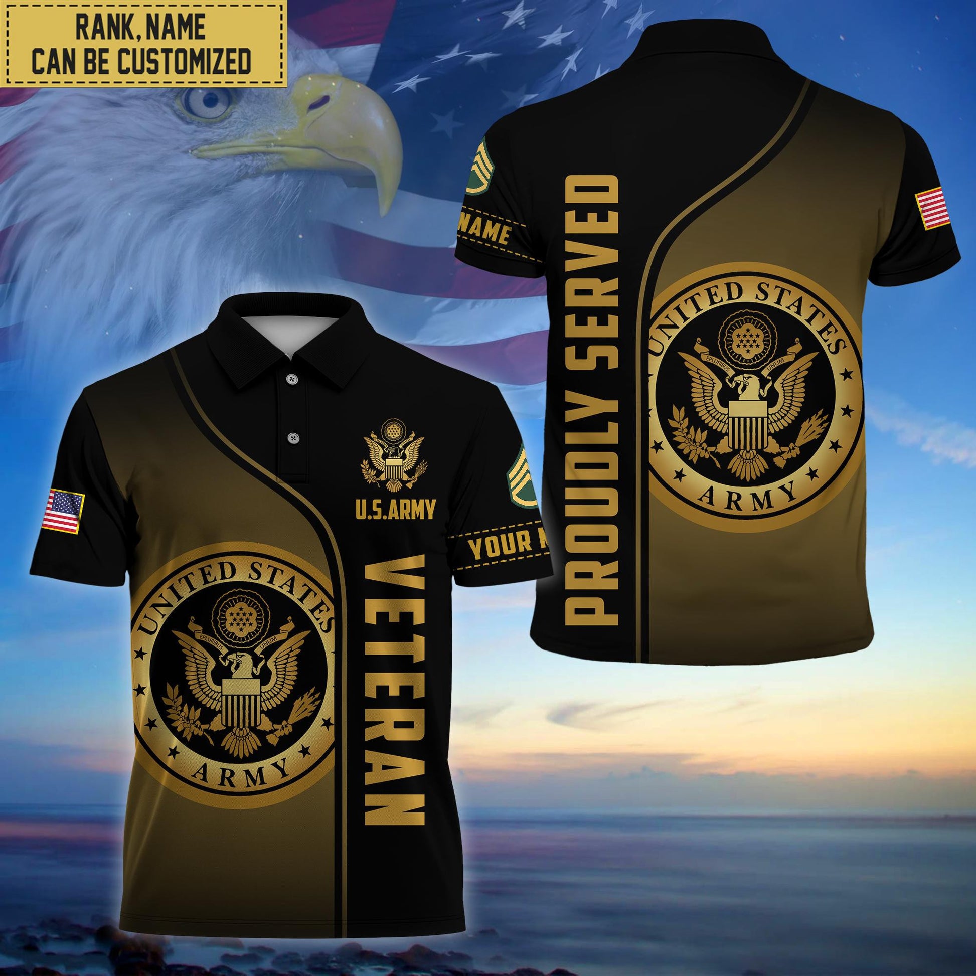 Premium Custom US Army Polo Shirt, Gifts for Army Veteran, Gifts For Dad, For Husband VPVC202201