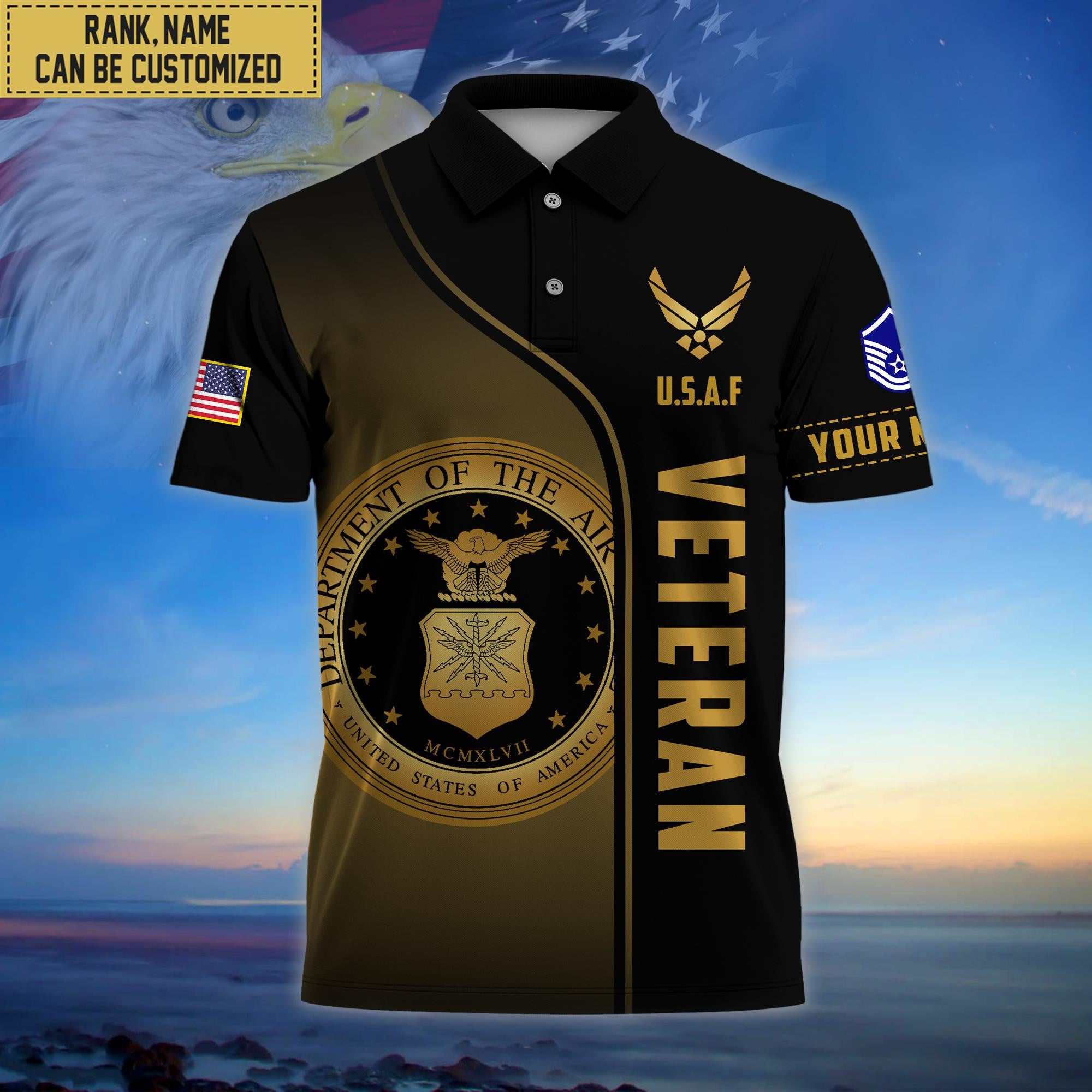Premium Custom USAF Polo Shirt, Gifts for Air Foce Veteran, Gifts For Dad, For Husband VPVC202204