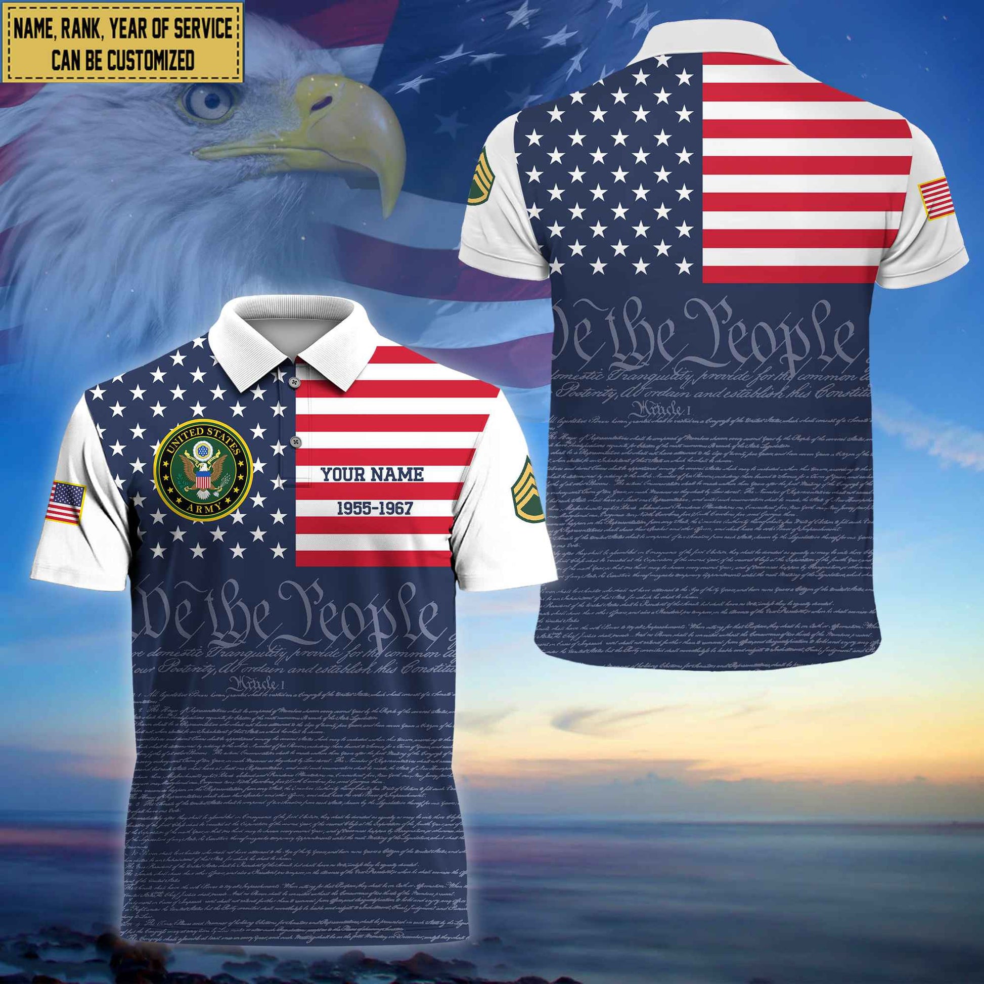 Premium Custom Name, Rank US Army Polo Shirt, Gifts for Army Veteran VPVC202301