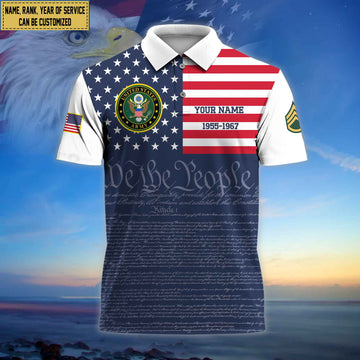 Premium Custom Name, Rank US Army Polo Shirt, Gifts for Army Veteran VPVC202301