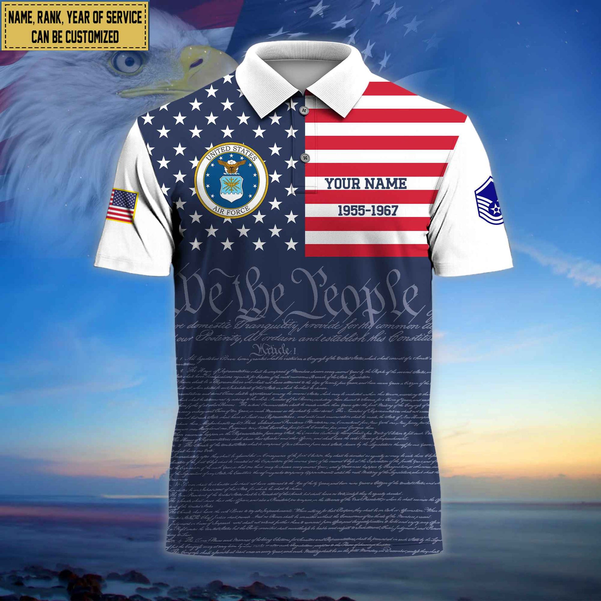 Premium Custom Name, Rank USAF Polo Shirt, Gifts for Air Foce Veteran VPVC202304