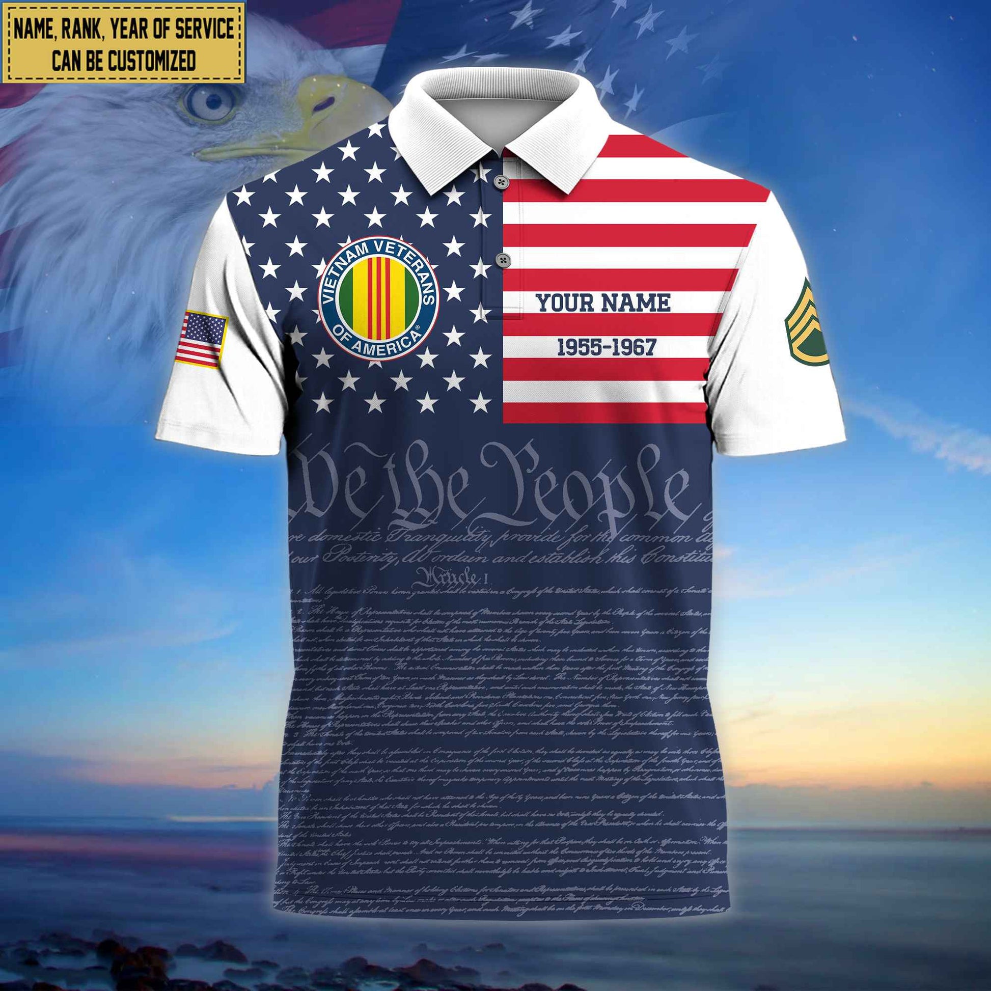 Premium Custom Name, Rank Vietnam Veteran Polo Shirt, Gifts for Vietnam Veteran VPVC202306