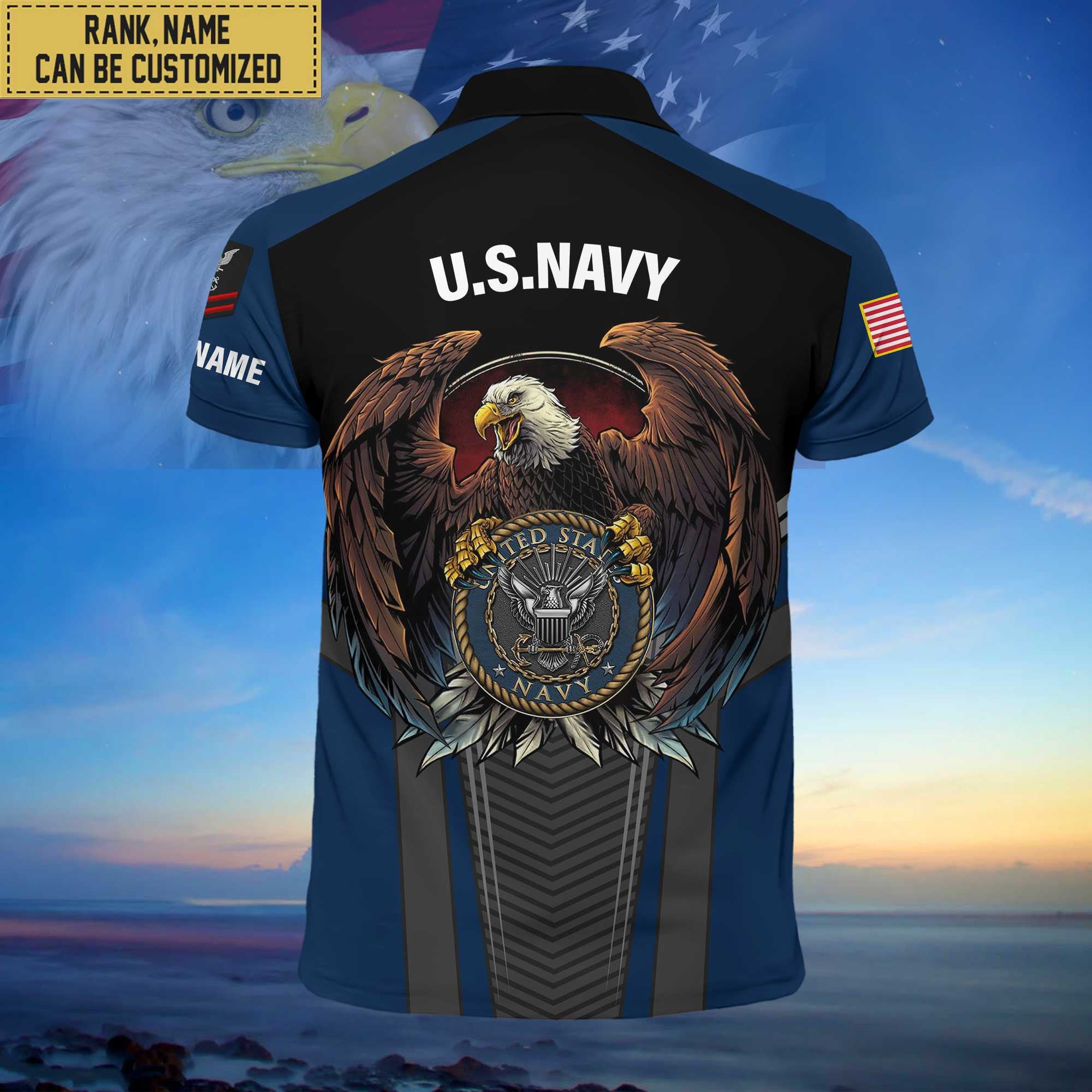 Premium Custom Name, Rank US Navy Polo Shirt, Gifts for Navy Veteran VPVC202502