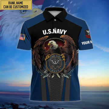 Premium Custom Name, Rank US Navy Polo Shirt, Gifts for Navy Veteran VPVC202502