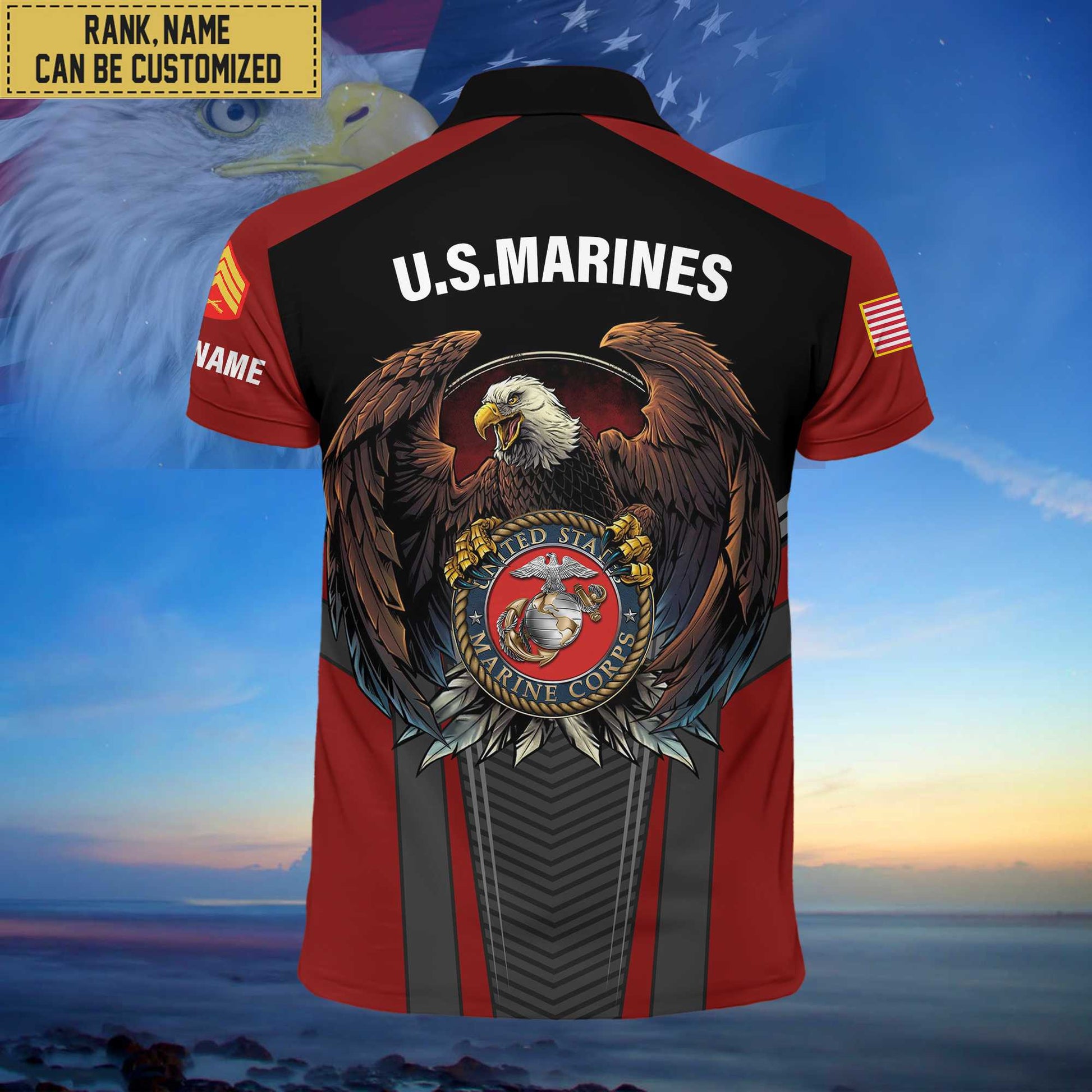Premium Custom Name, Rank USMC Polo Shirt, Gifts for Marine Veteran VPVC202503
