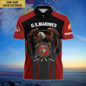 Premium Custom Name, Rank USMC Polo Shirt, Gifts for Marine Veteran VPVC202503