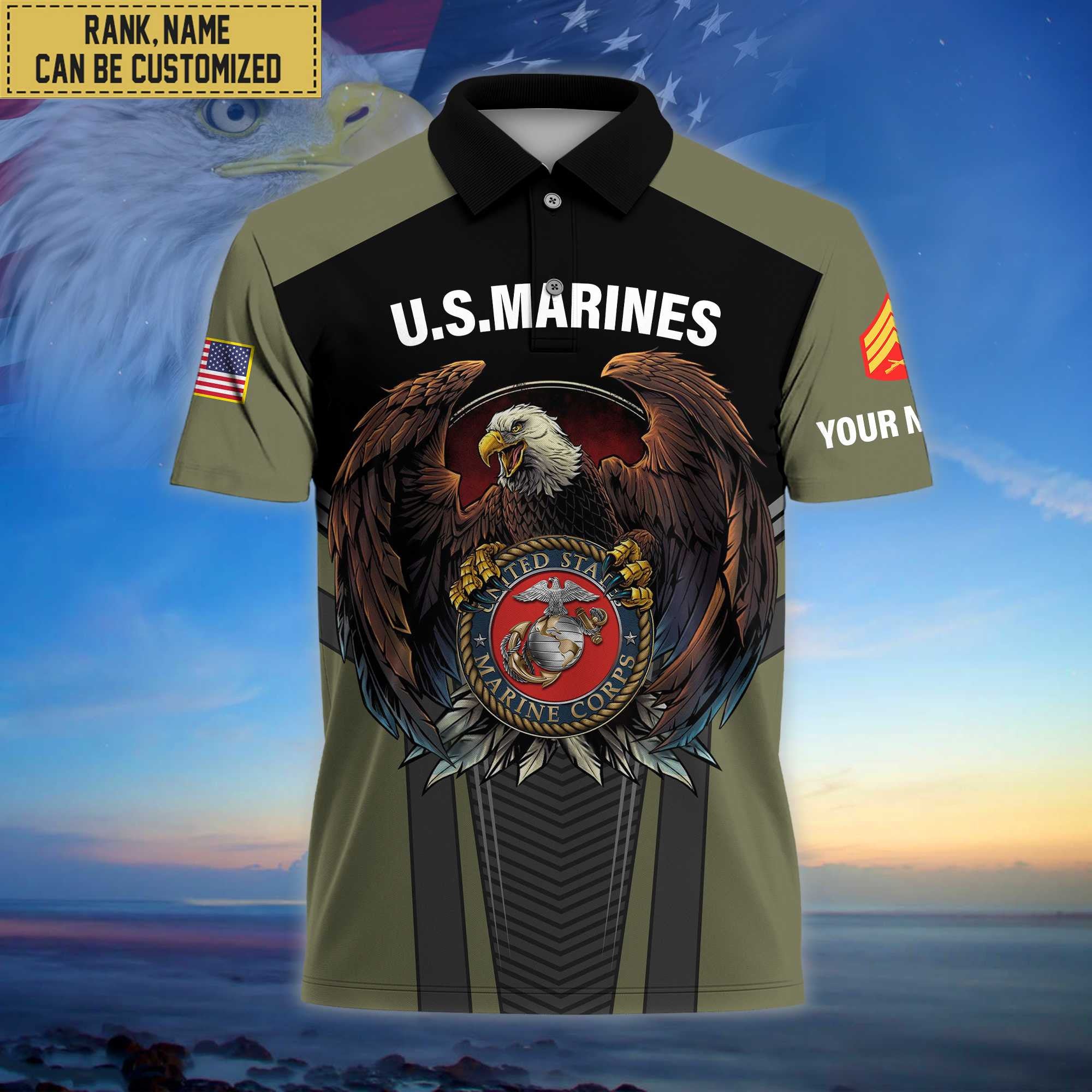 Premium Custom Name, Rank USMC Polo Shirt, Gifts for Marine Veteran VPVC202503