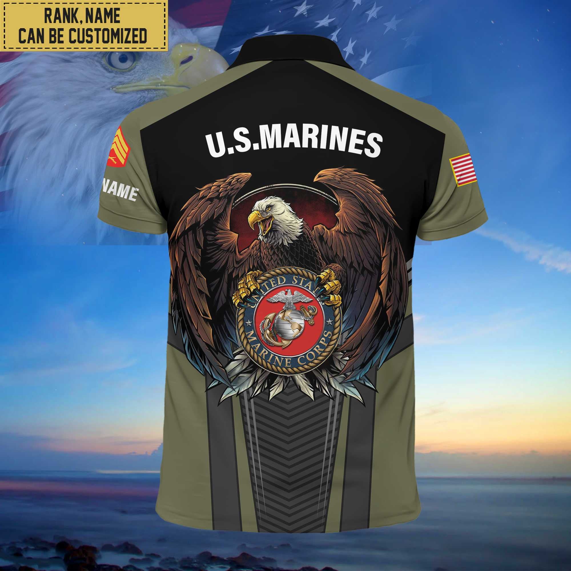 Premium Custom Name, Rank USMC Polo Shirt, Gifts for Marine Veteran VPVC202503