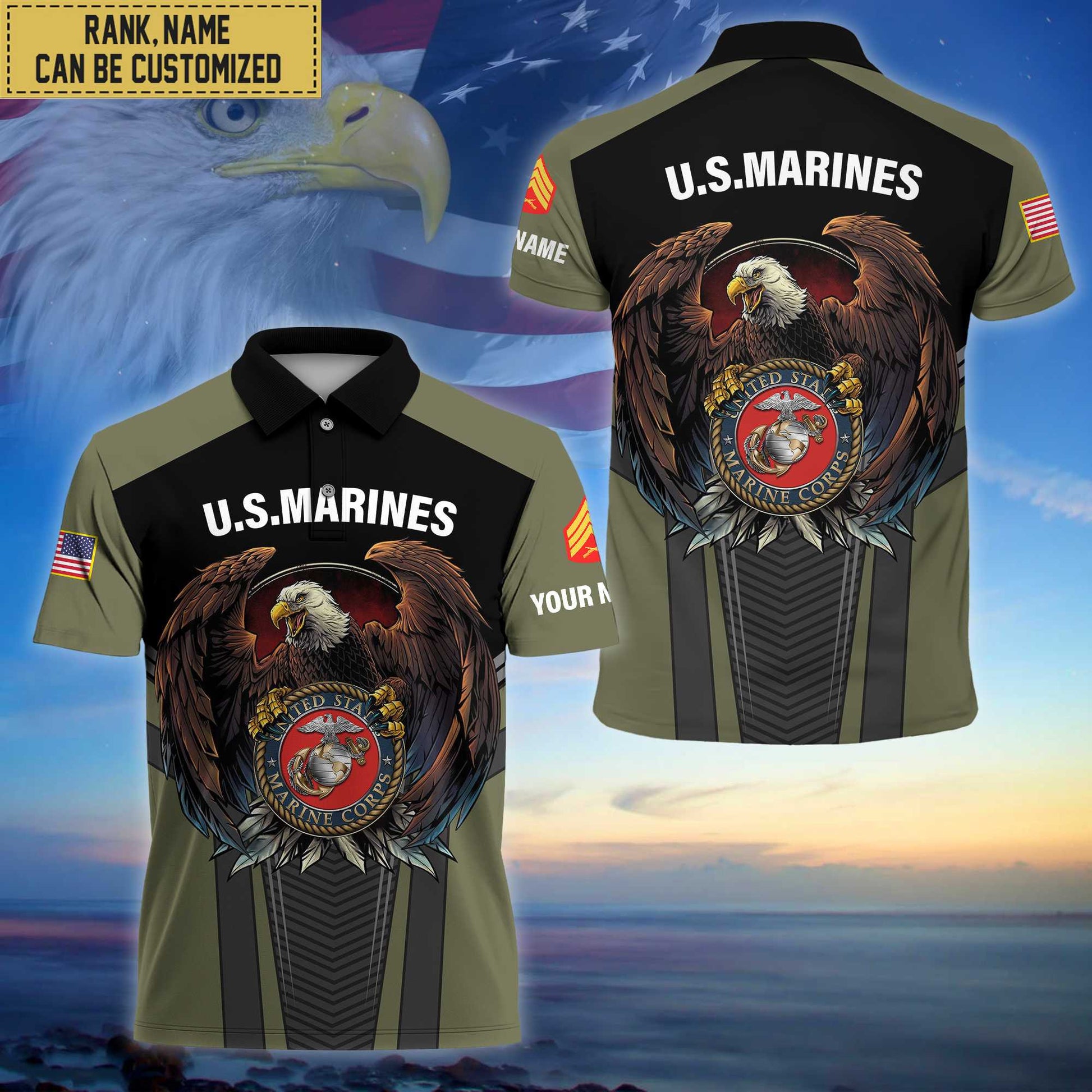 Premium Custom Name, Rank USMC Polo Shirt, Gifts for Marine Veteran VPVC202503