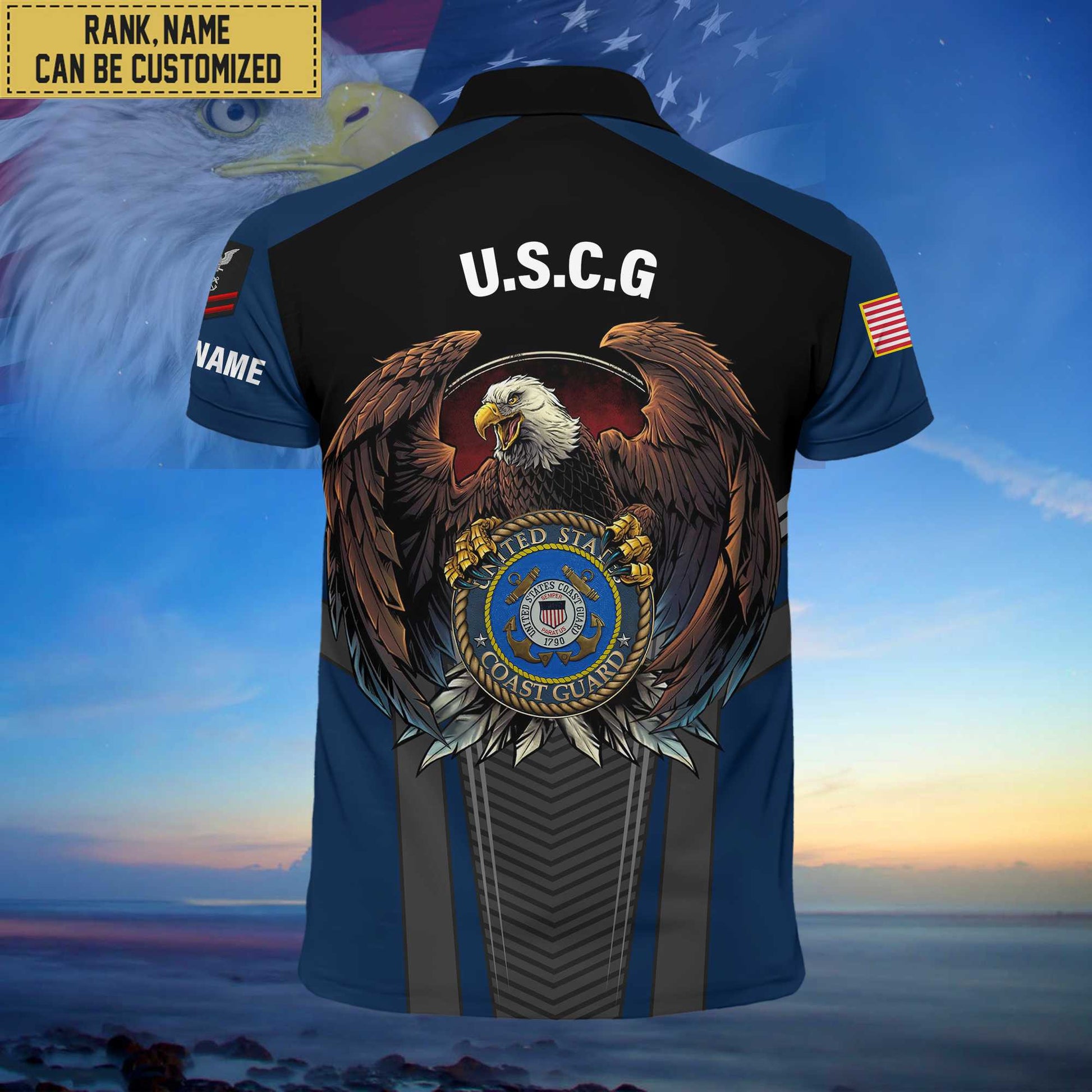 Premium Custom Name, Rank USCG Polo Shirt, Gifts for Coast Guard Veteran VPVC202505