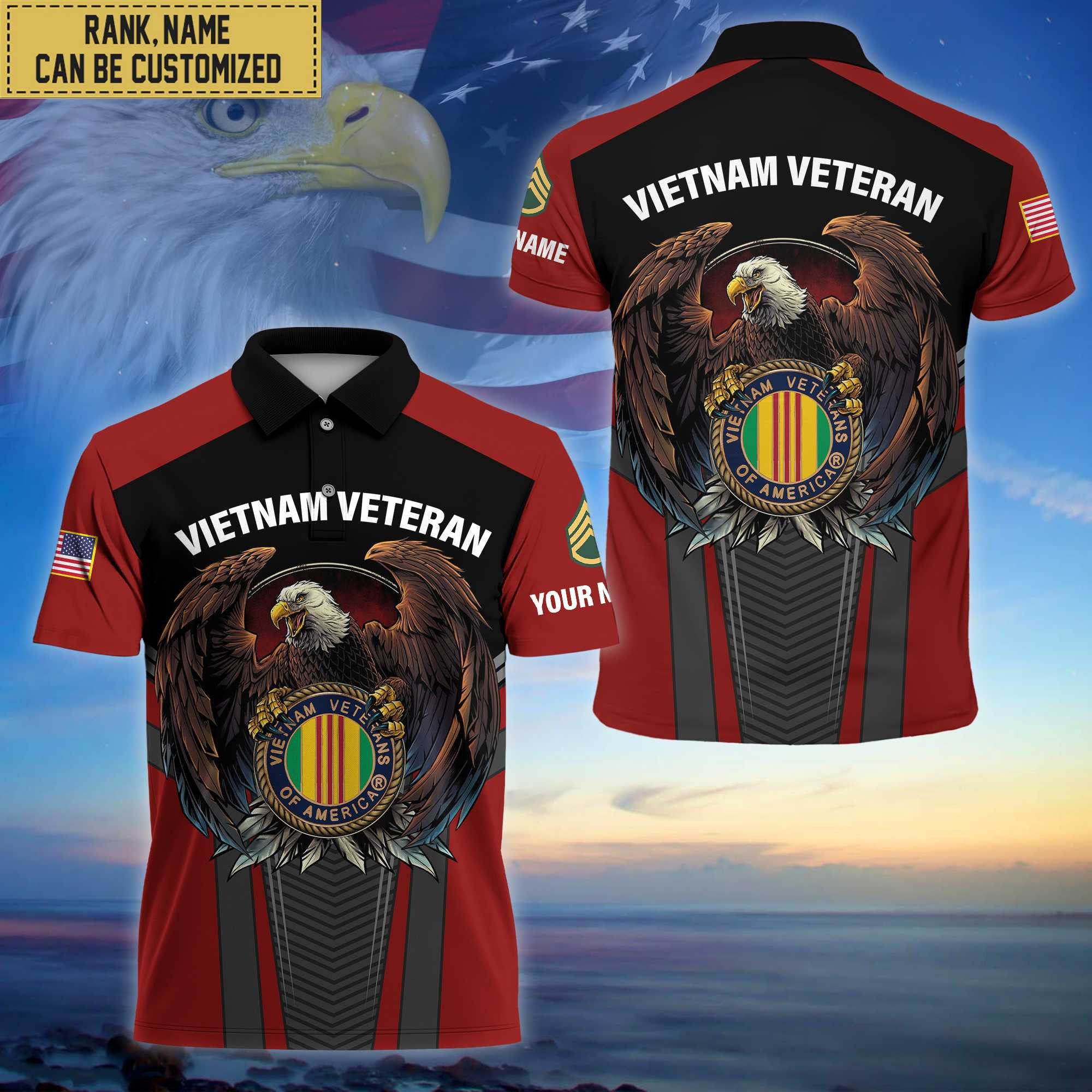 Premium Custom Name, Rank Vietnam Veteran Polo Shirt, Gifts for Vietnam Veteran VPVC202506