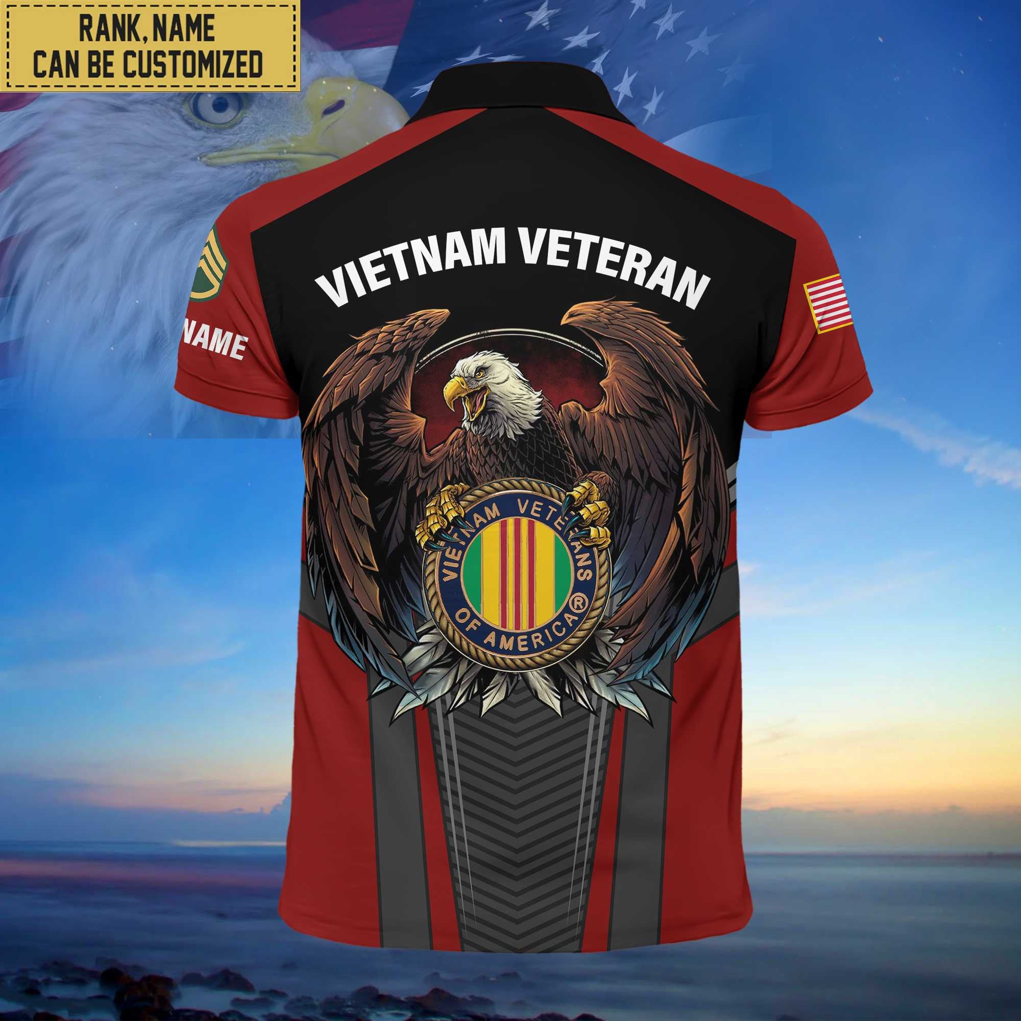 Premium Custom Name, Rank Vietnam Veteran Polo Shirt, Gifts for Vietnam Veteran VPVC202506