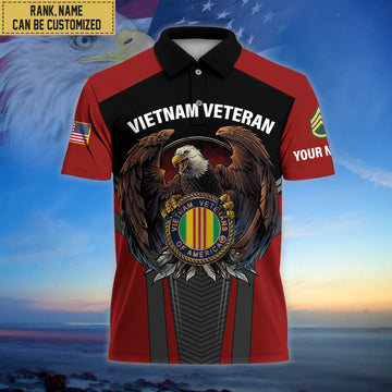 Premium Custom Name, Rank Vietnam Veteran Polo Shirt, Gifts for Vietnam Veteran VPVC202506