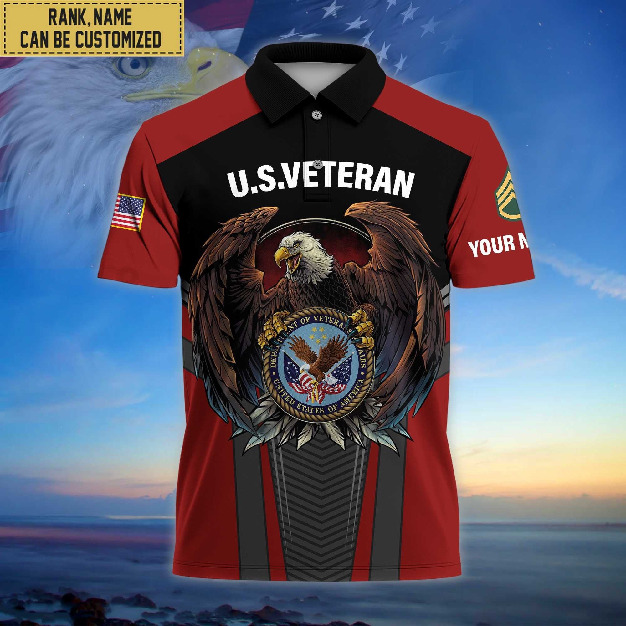 Premium Custom Name, Rank US Veteran Polo Shirt, Gifts for US Veteran VPVC202507