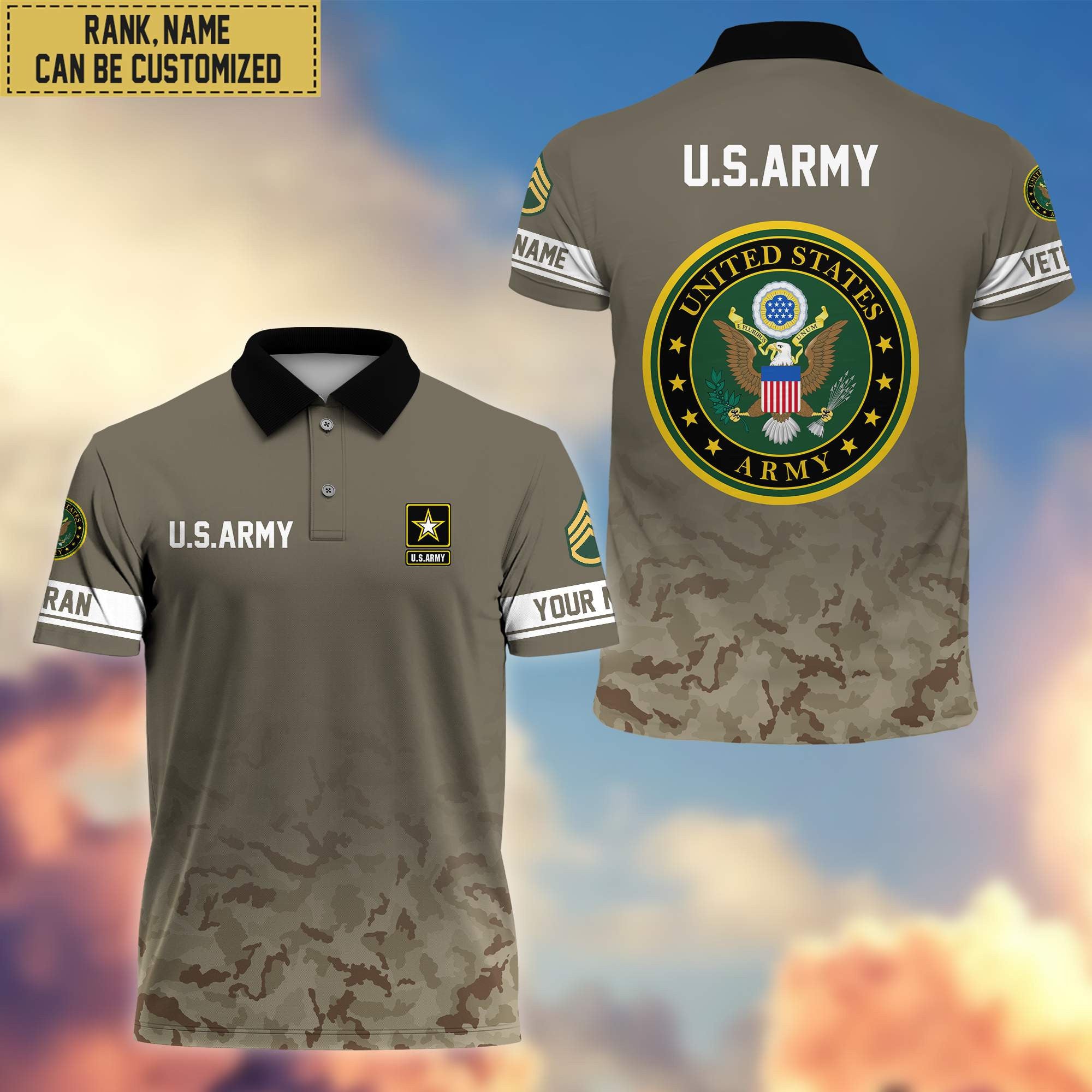 Premium Custom Name, Rank US Army Polo Shirt, Gifts for Army Veteran VPVC202601