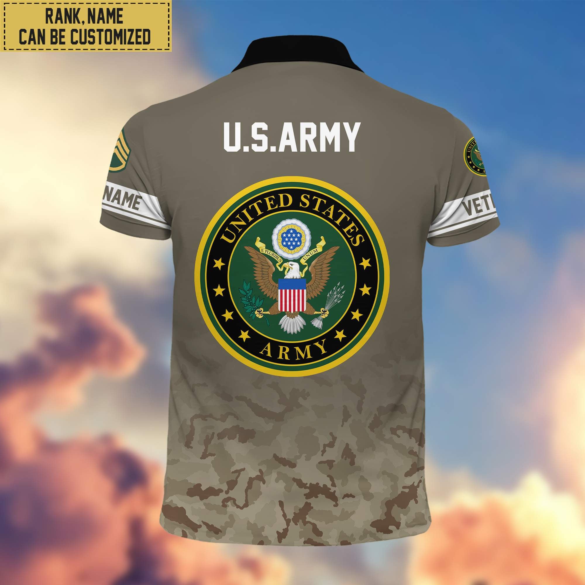 Premium Custom Name, Rank US Army Polo Shirt, Gifts for Army Veteran VPVC202601
