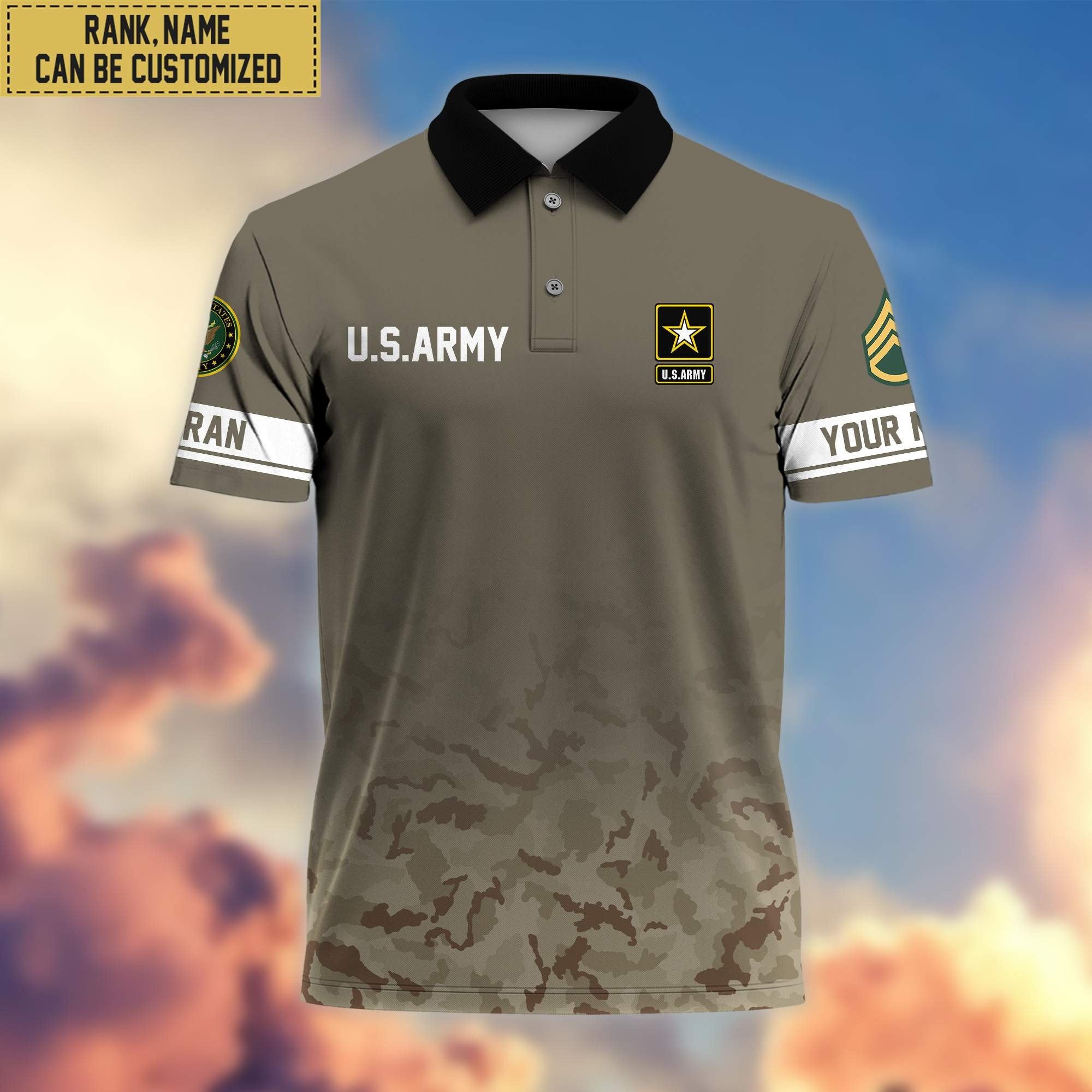 Premium Custom Name, Rank US Army Polo Shirt, Gifts for Army Veteran VPVC202601