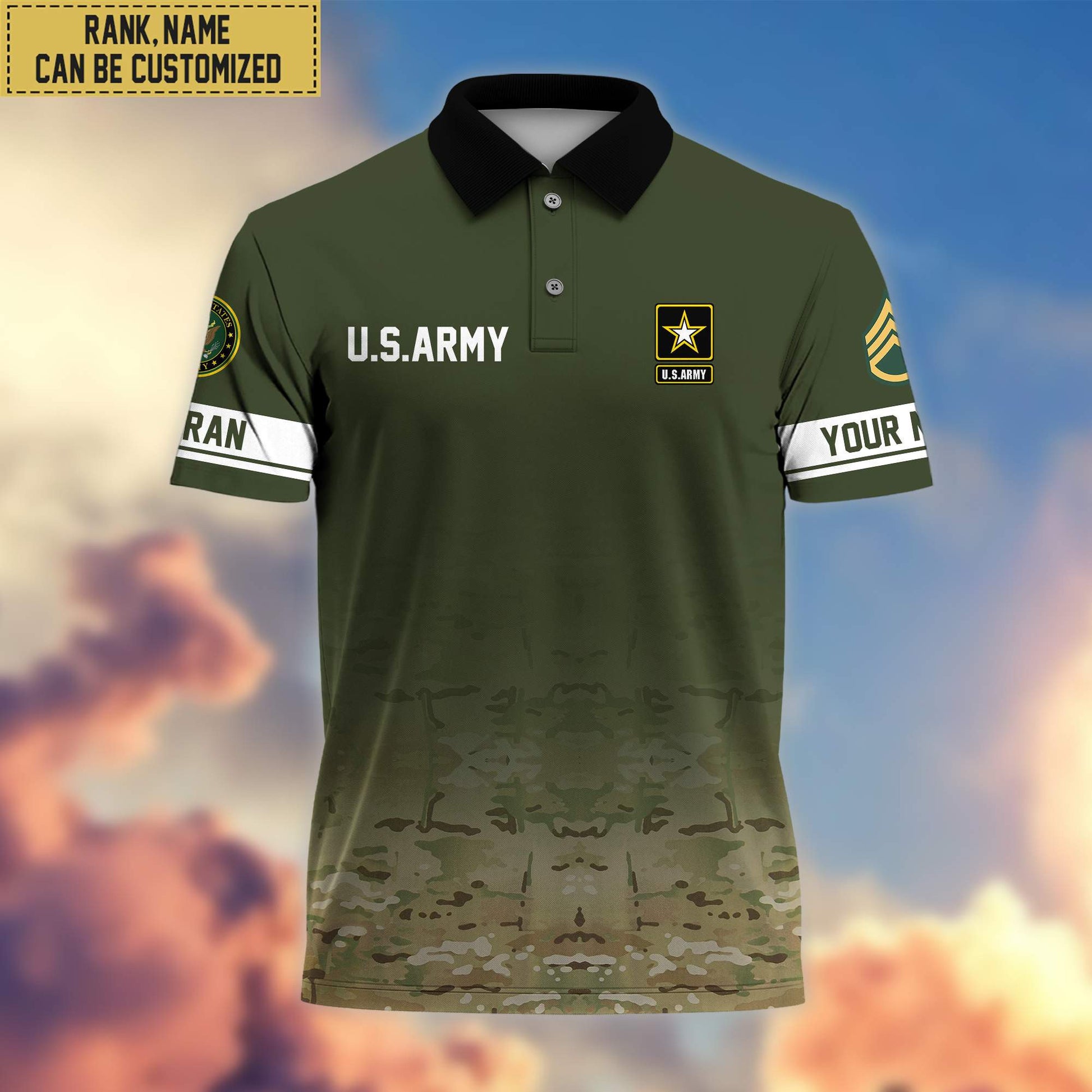 Premium Custom Name, Rank US Army Polo Shirt, Gifts for Army Veteran VPVC202601