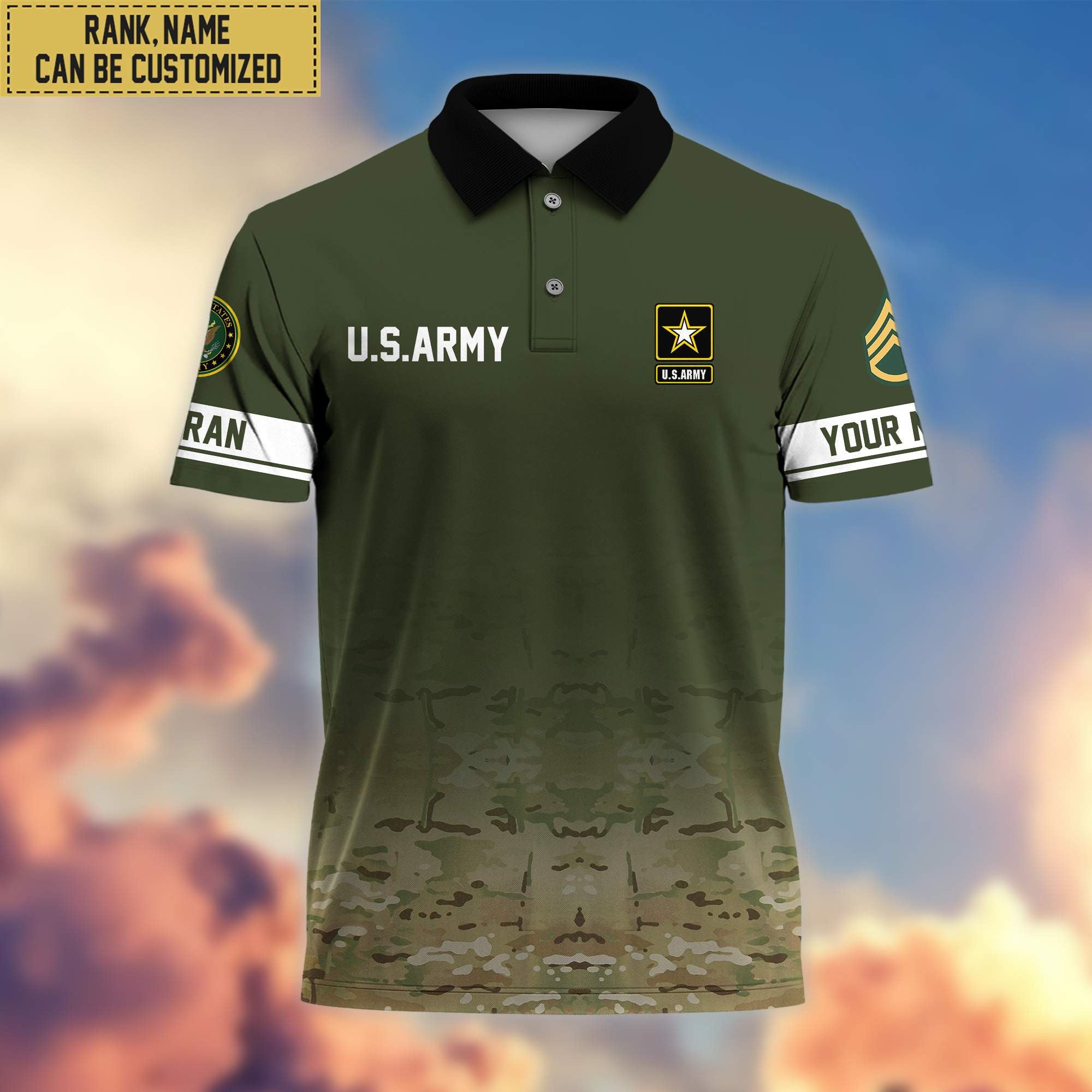 Premium Custom Name, Rank US Army Polo Shirt, Gifts for Army Veteran VPVC202601