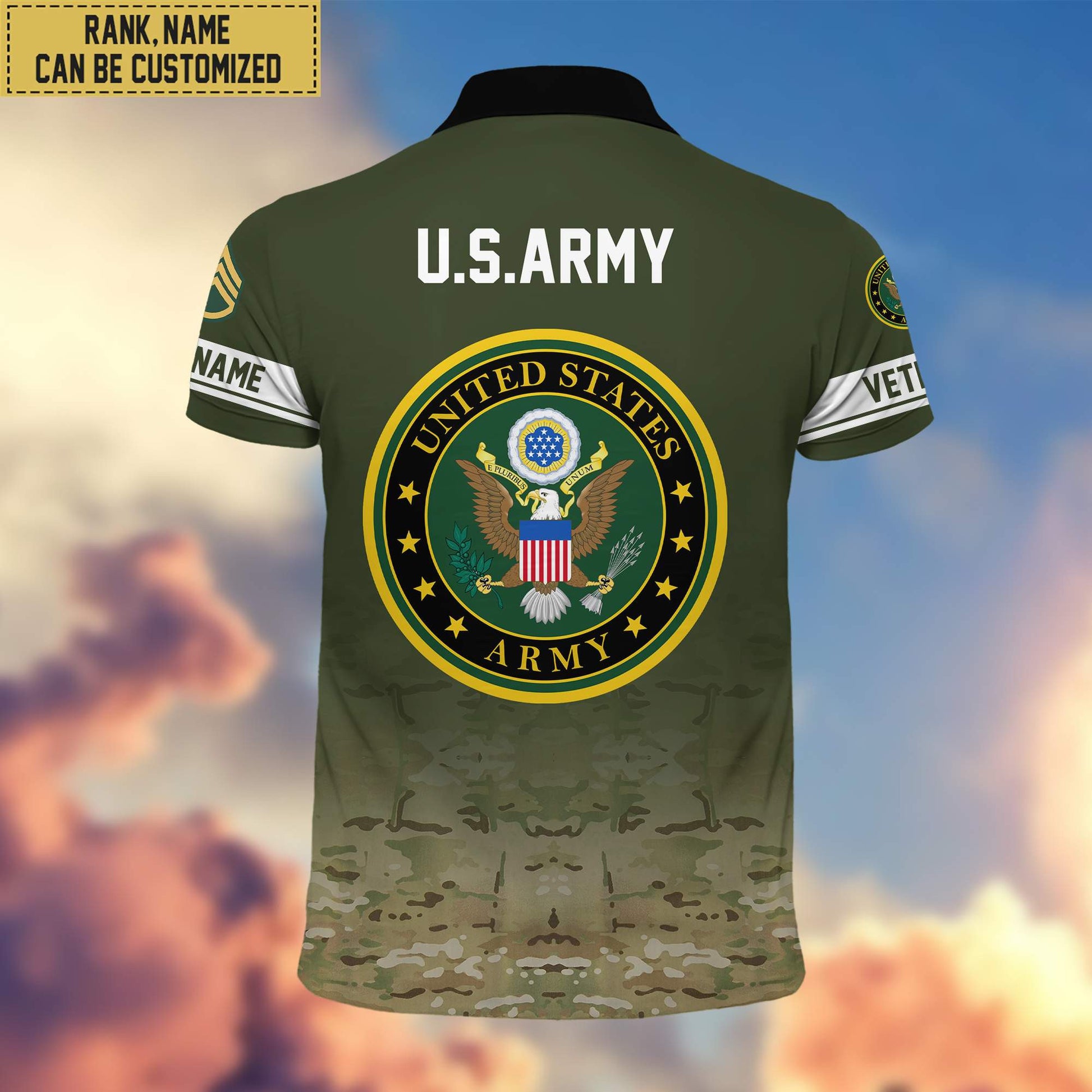 Premium Custom Name, Rank US Army Polo Shirt, Gifts for Army Veteran VPVC202601