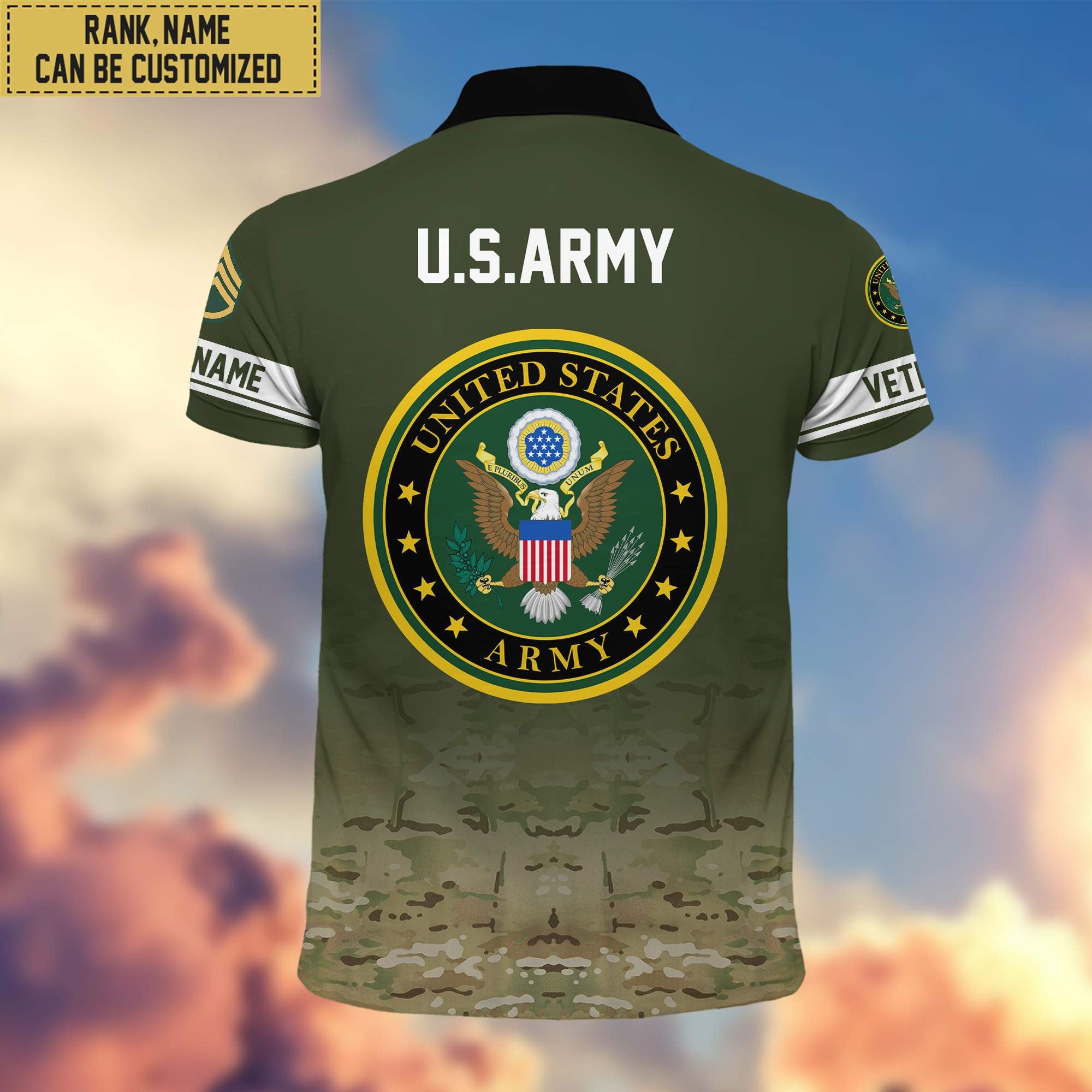 Premium Custom Name, Rank US Army Polo Shirt, Gifts for Army Veteran VPVC202601