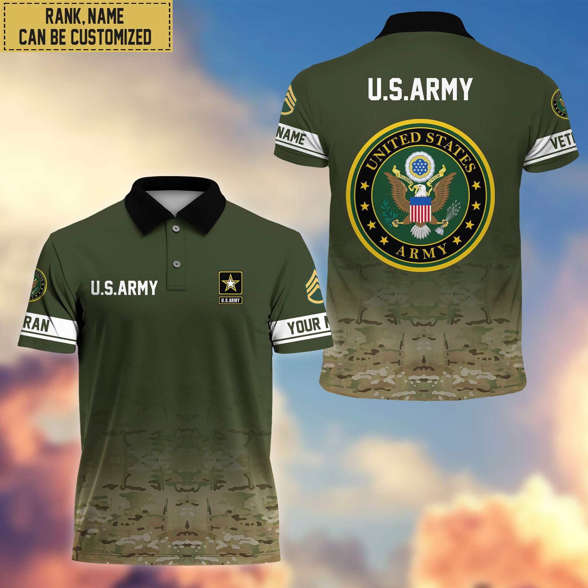 Premium Custom Name, Rank US Army Polo Shirt, Gifts for Army Veteran VPVC202601