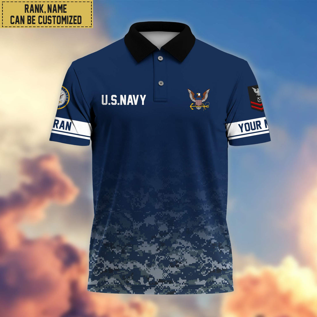 Premium Custom Name, Rank US Navy Polo Shirt, Gifts for Navy Veteran VPVC202602
