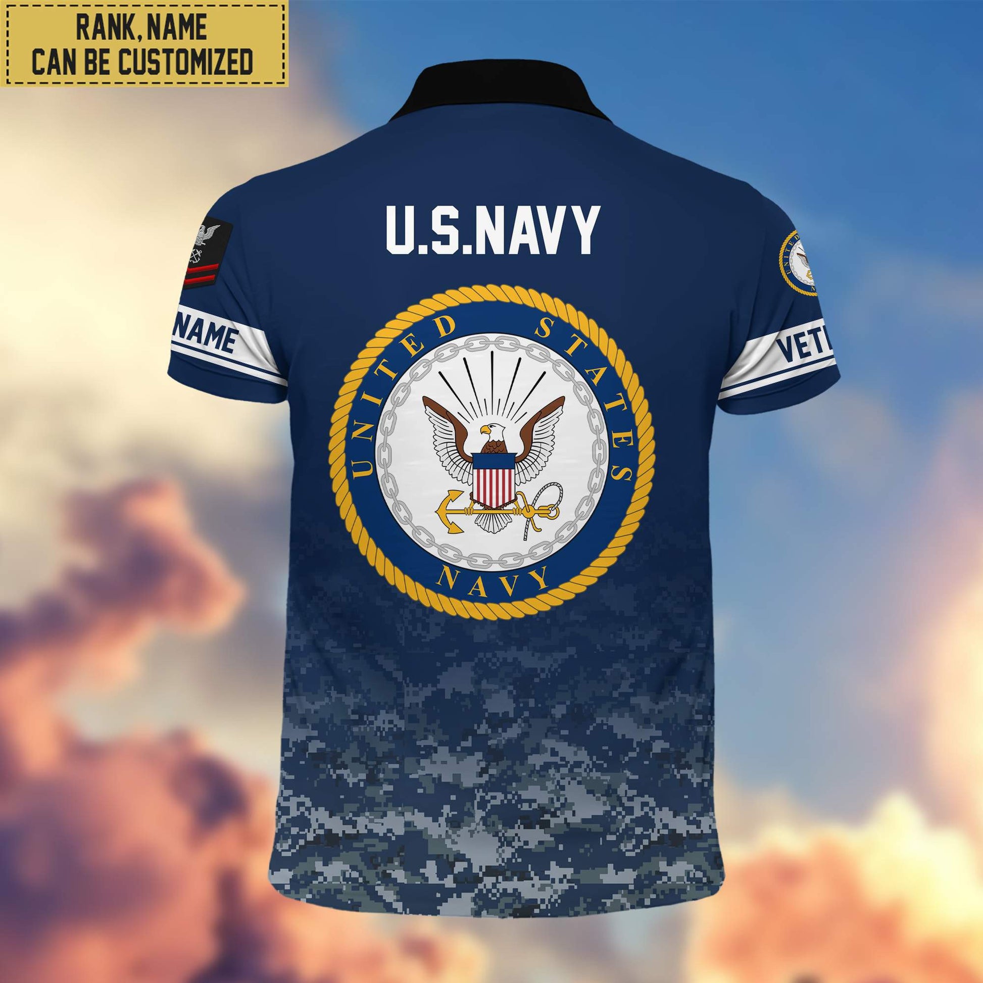 Premium Custom Name, Rank US Navy Polo Shirt, Gifts for Navy Veteran VPVC202602