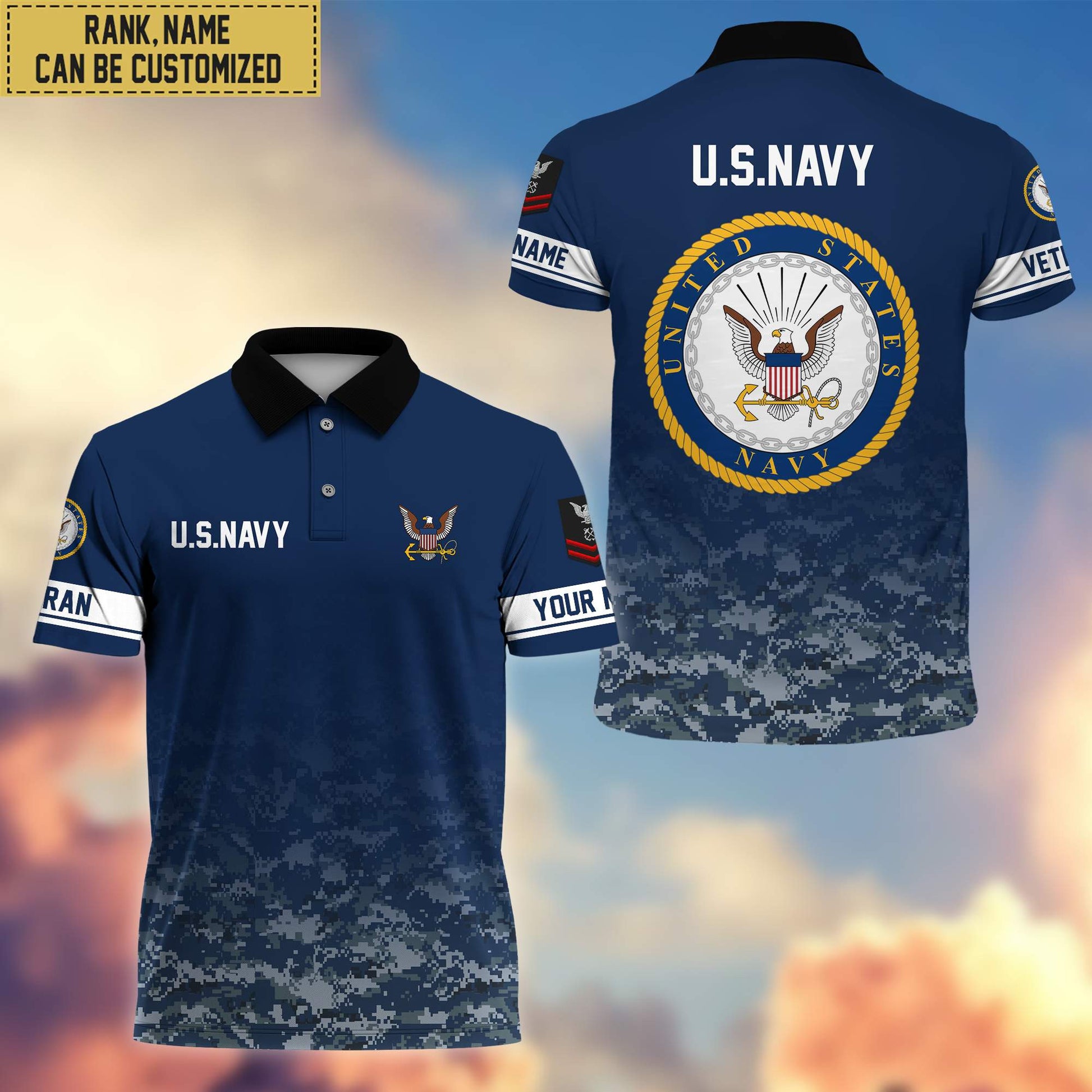 Premium Custom Name, Rank US Navy Polo Shirt, Gifts for Navy Veteran VPVC202602