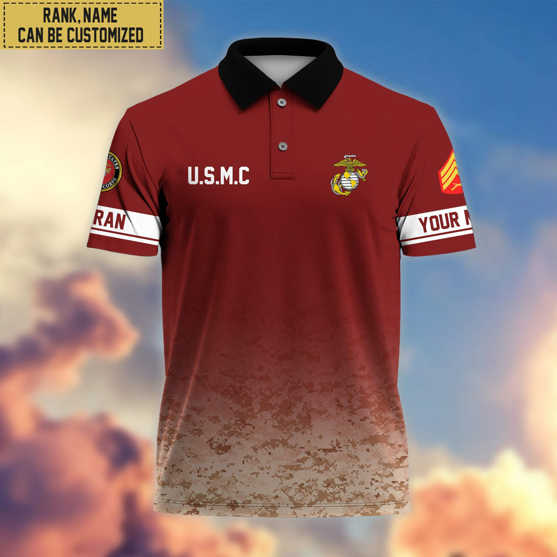 Premium Custom Name, Rank USMC Polo Shirt, Gifts for Marine Veteran VPVC202603