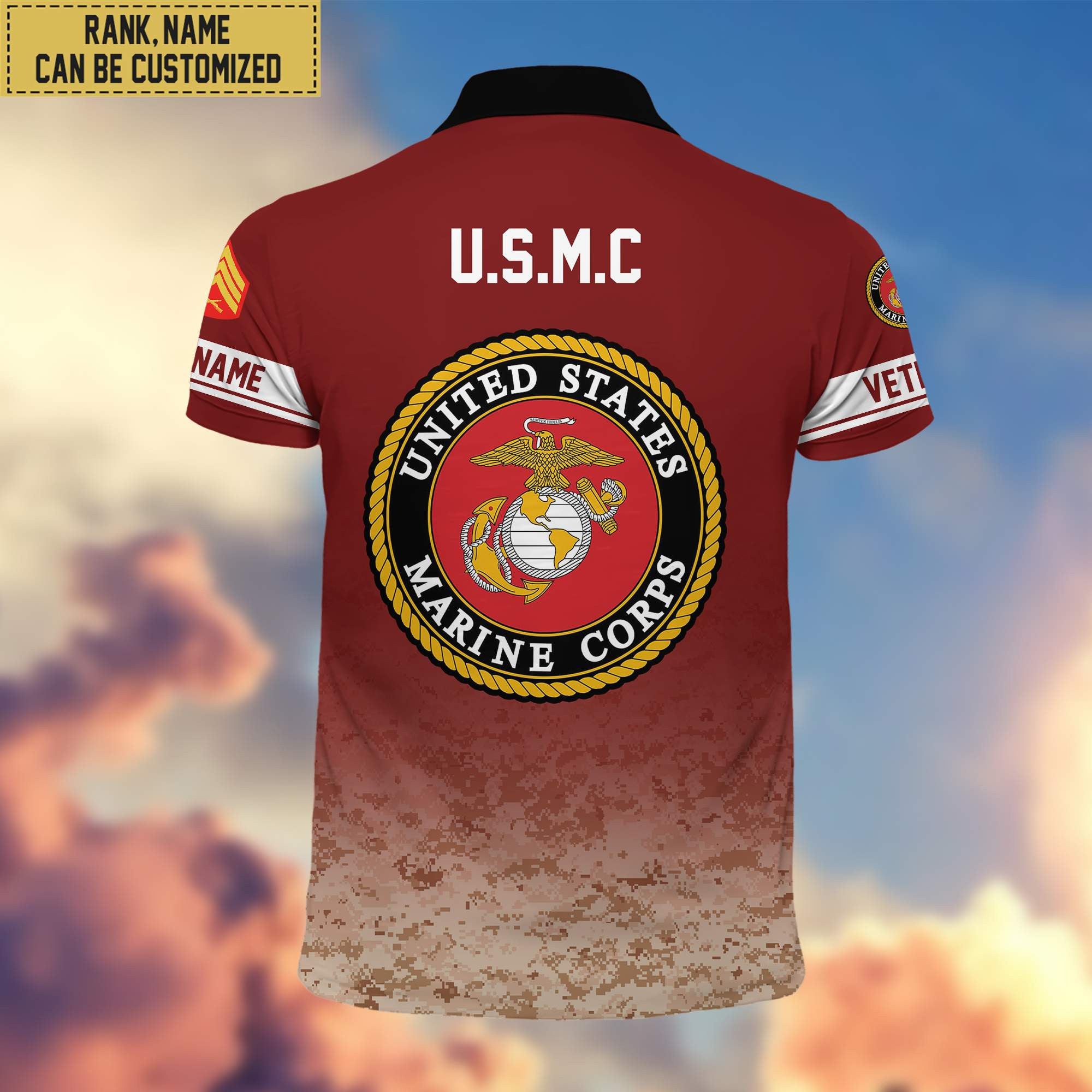 Premium Custom Name, Rank USMC Polo Shirt, Gifts for Marine Veteran VPVC202603