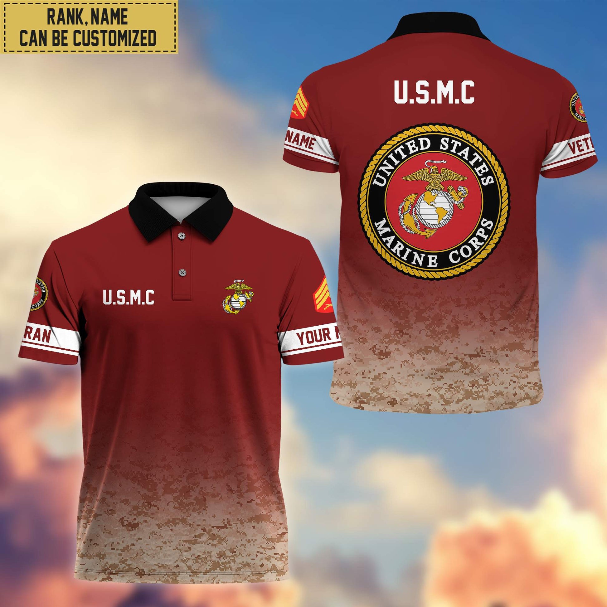 Premium Custom Name, Rank USMC Polo Shirt, Gifts for Marine Veteran VPVC202603