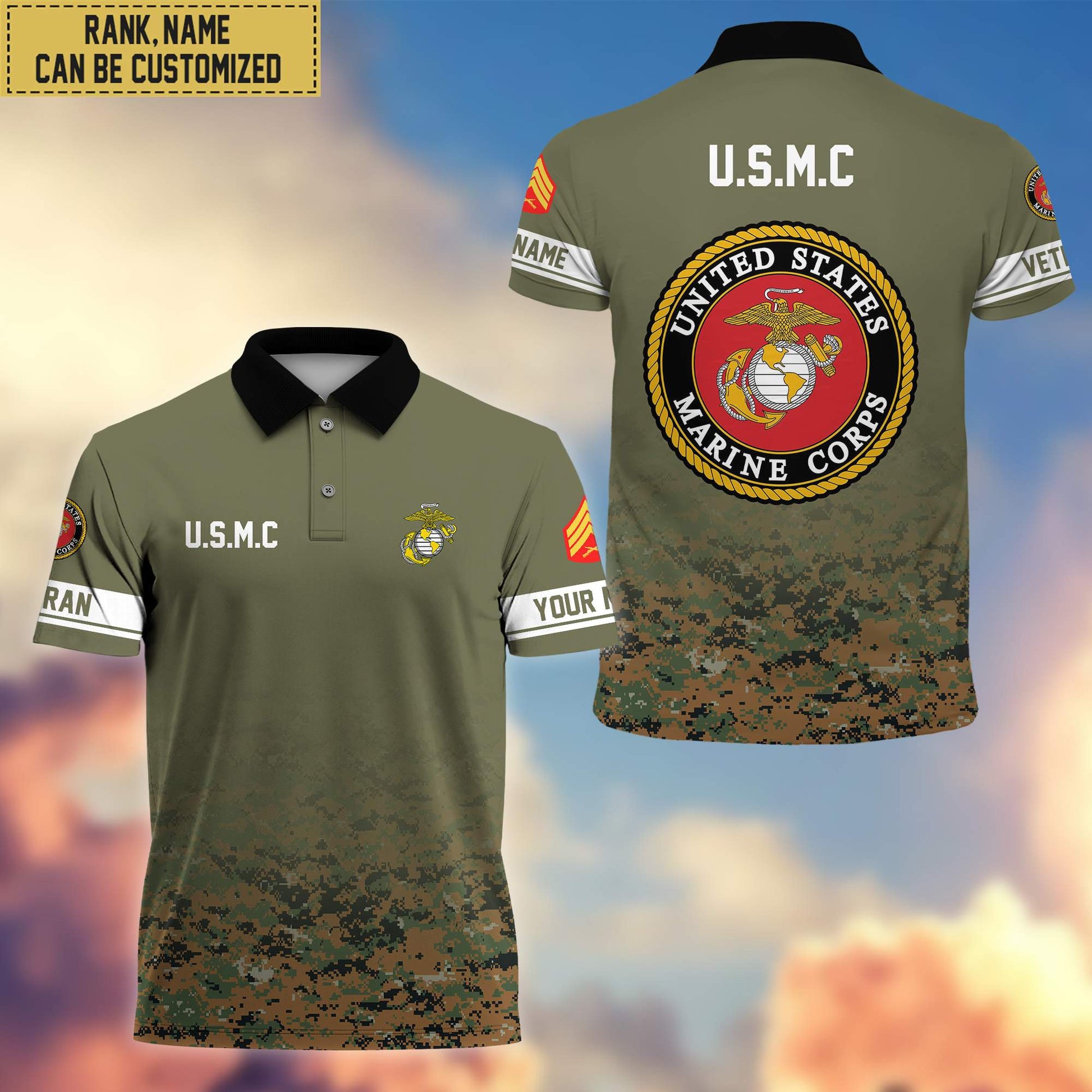 Premium Custom Name, Rank USMC Polo Shirt, Gifts for Marine Veteran VPVC202603