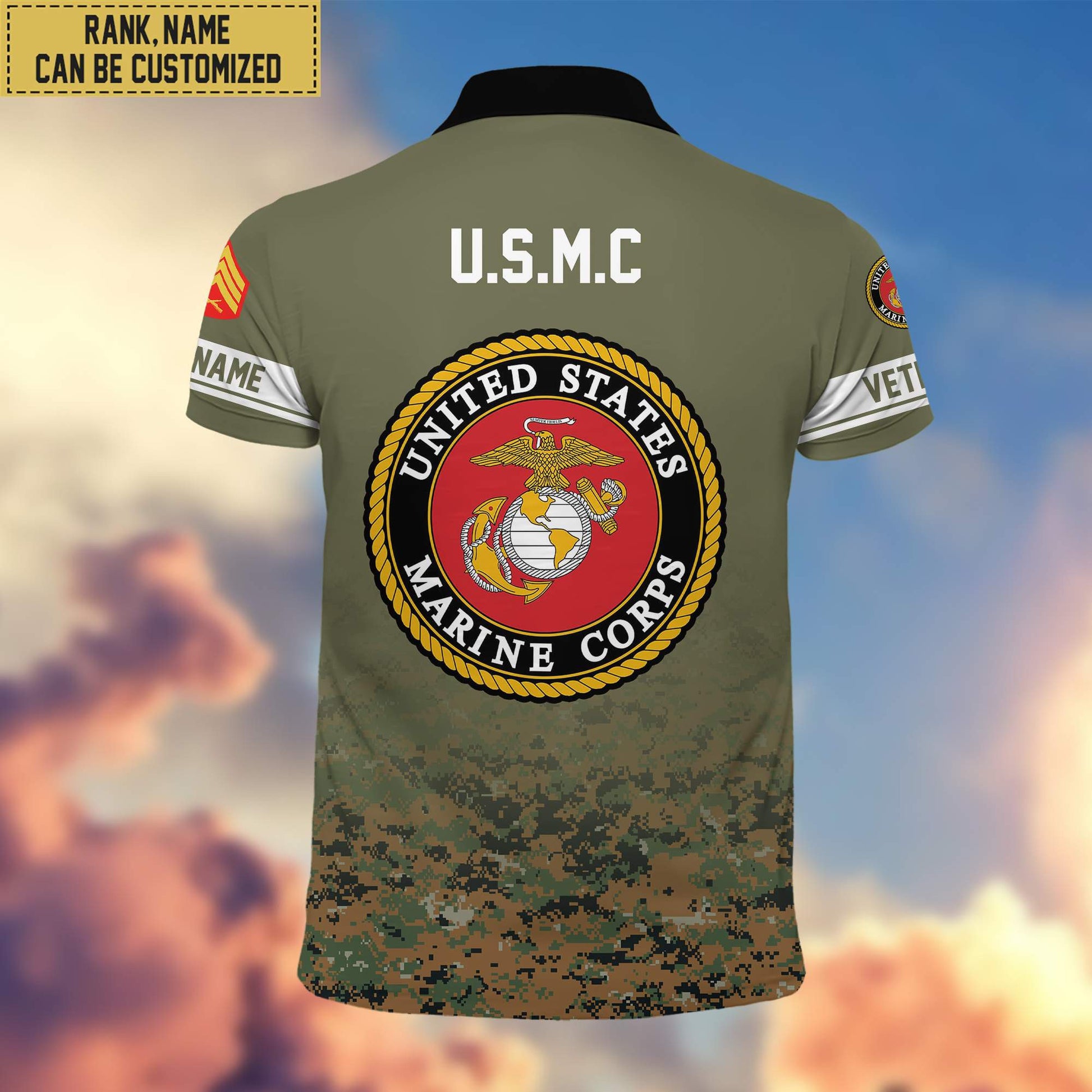 Premium Custom Name, Rank USMC Polo Shirt, Gifts for Marine Veteran VPVC202603