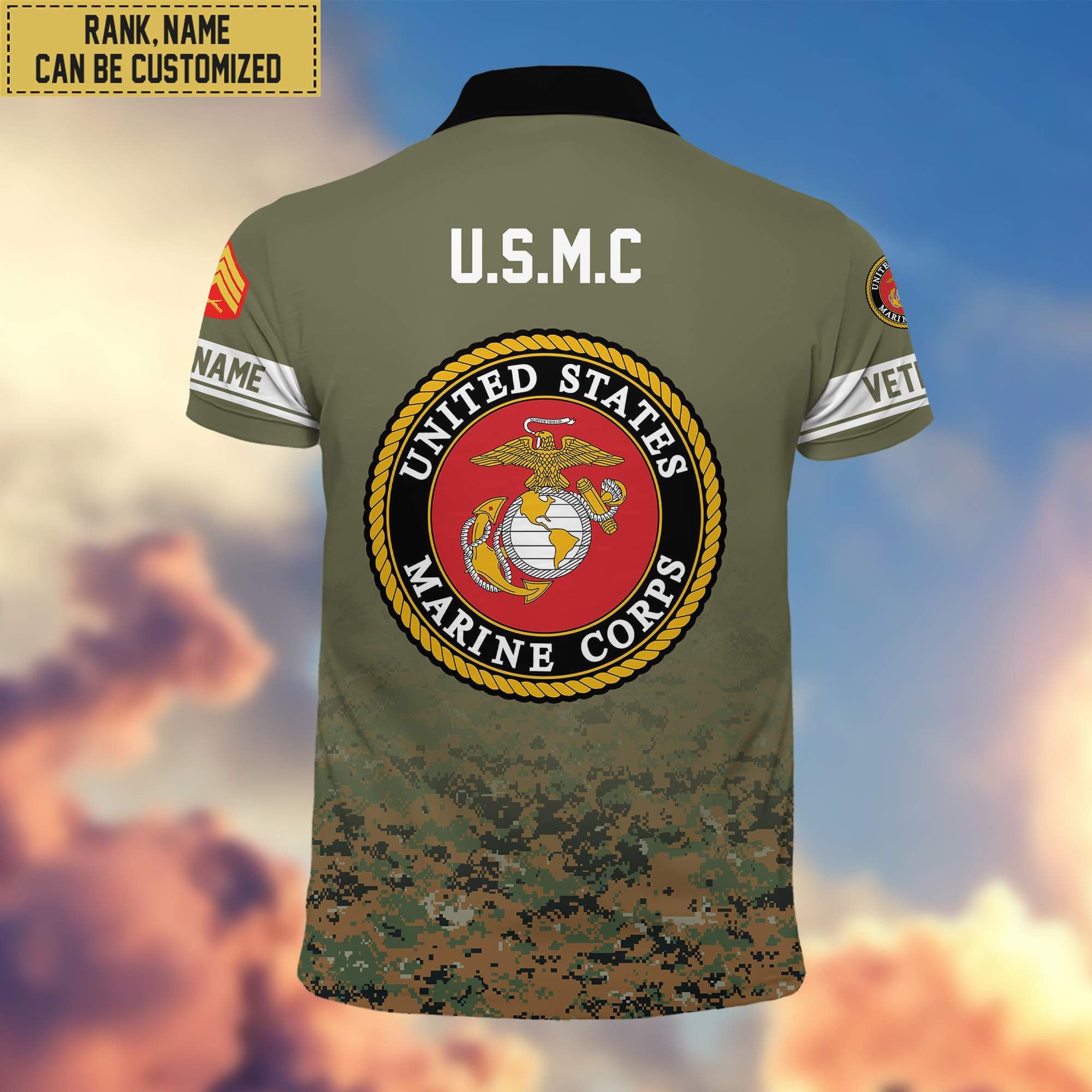 Premium Custom Name, Rank USMC Polo Shirt, Gifts for Marine Veteran VPVC202603