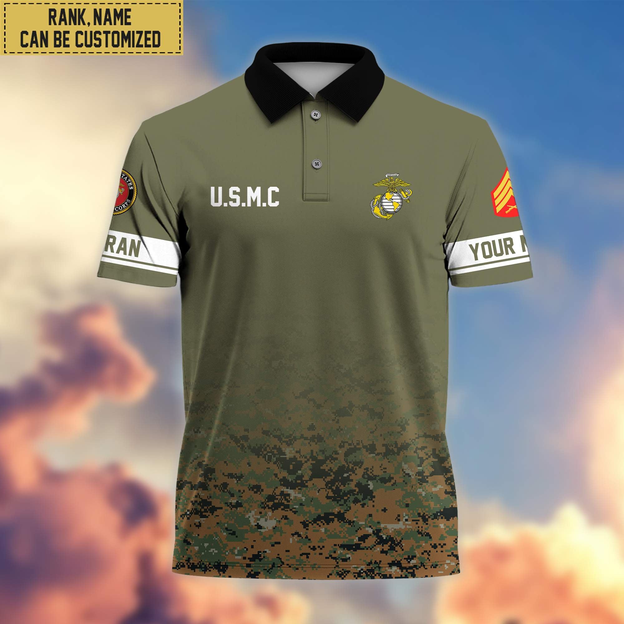 Premium Custom Name, Rank USMC Polo Shirt, Gifts for Marine Veteran VPVC202603
