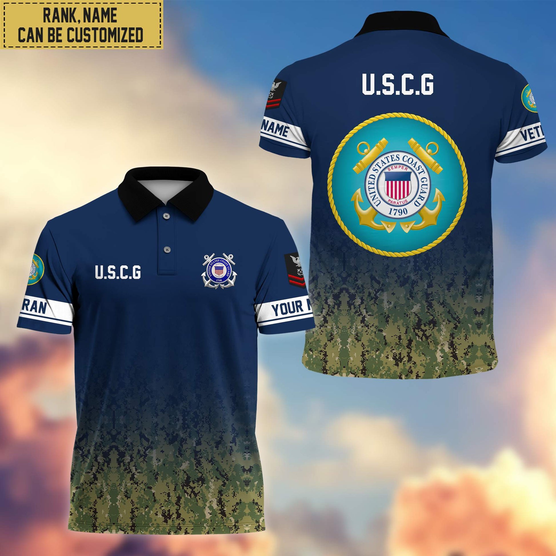 Premium Custom Name, Rank USCG Polo Shirt, Gifts for Coast Guard Veteran VPVC202605