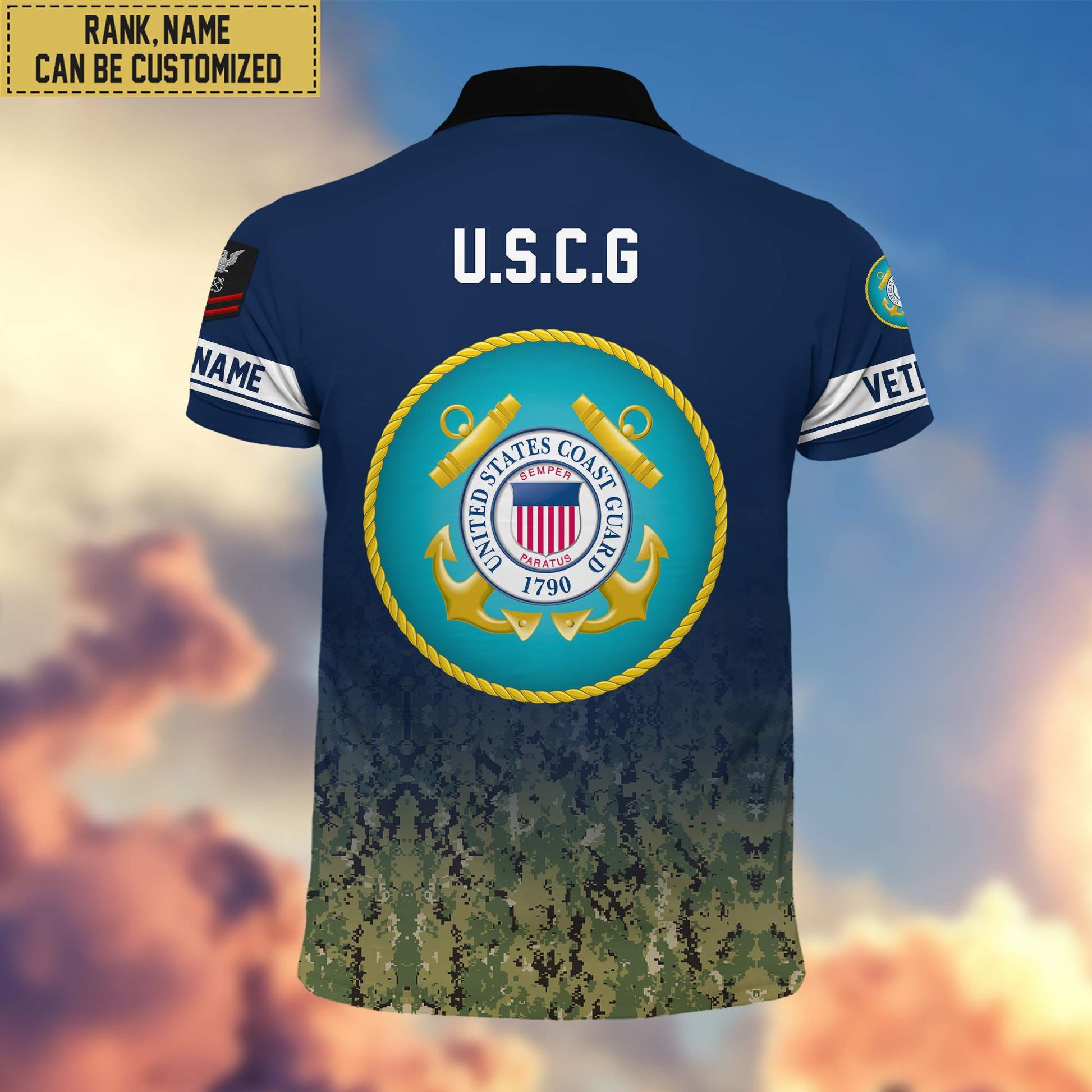 Premium Custom Name, Rank USCG Polo Shirt, Gifts for Coast Guard Veteran VPVC202605