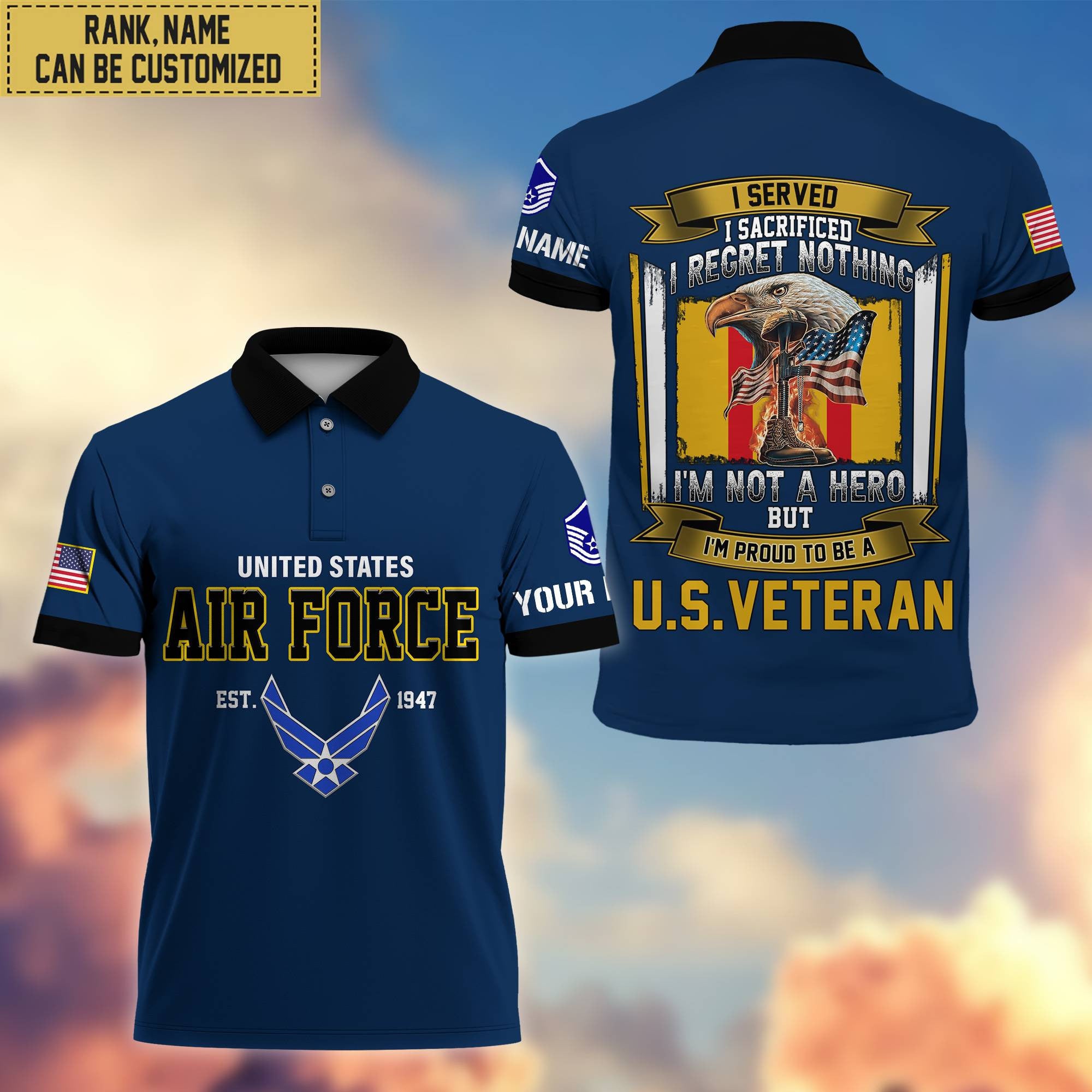 Premium Custom USAF Polo Shirt, Gifts For Veterans Day, Father's Day, Gifts for Air Foce Veteran VPVC202804