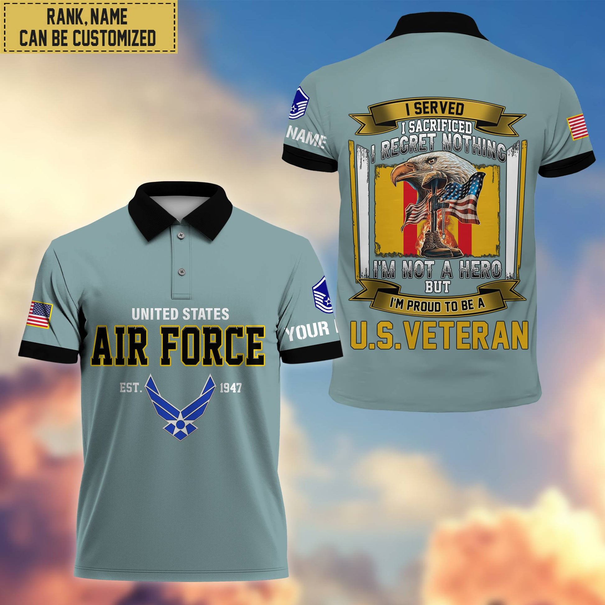 Premium Custom USAF Polo Shirt, Gifts For Veterans Day, Father's Day, Gifts for Air Foce Veteran VPVC202804