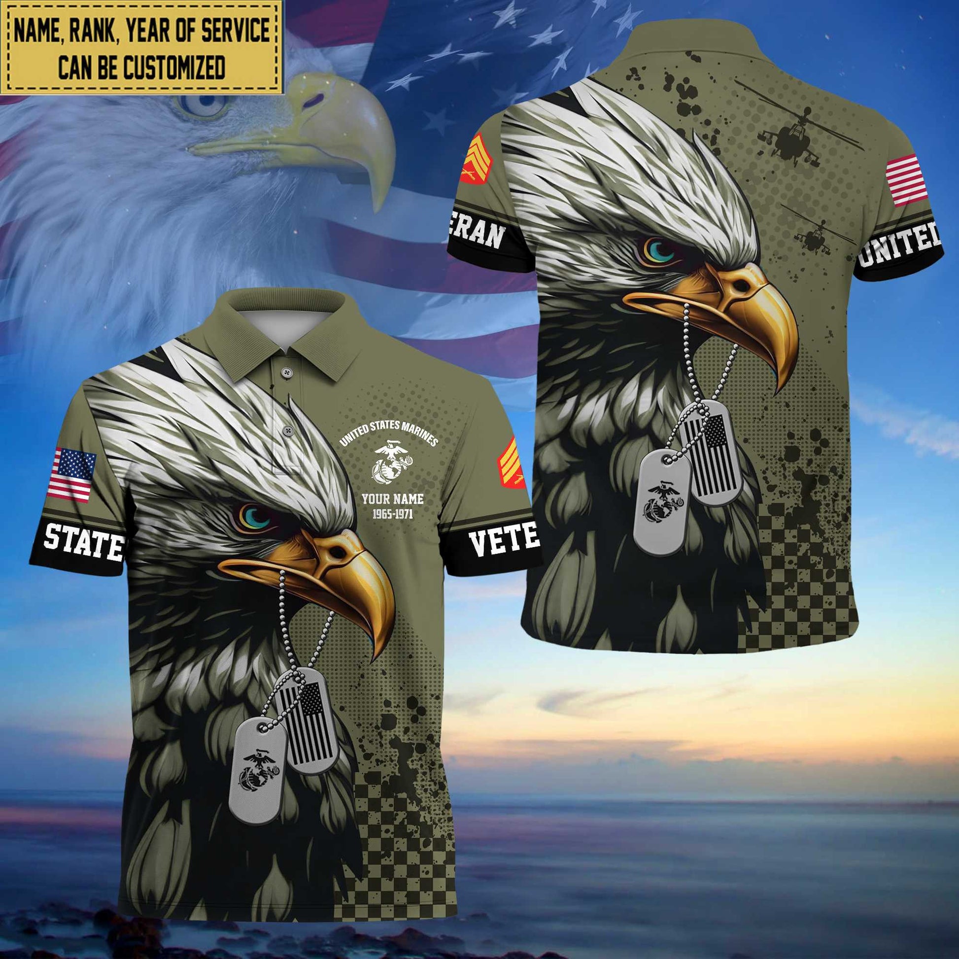 Premium Custom USMC Polo Shirt, Gifts For Dad, For Husband Marine Veteran VPVC203003