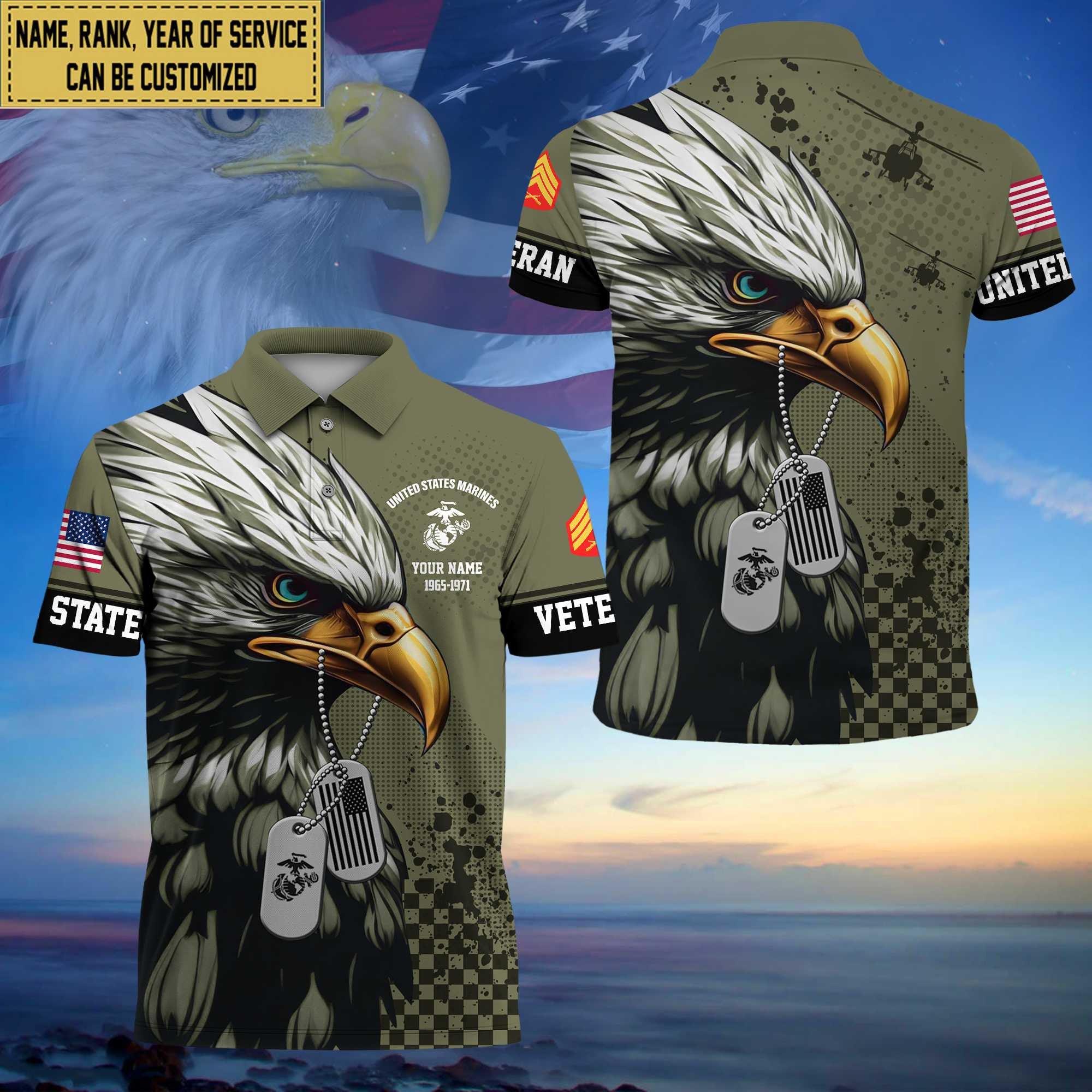 Premium Custom USMC Polo Shirt, Gifts For Dad, For Husband Marine Veteran VPVC203003