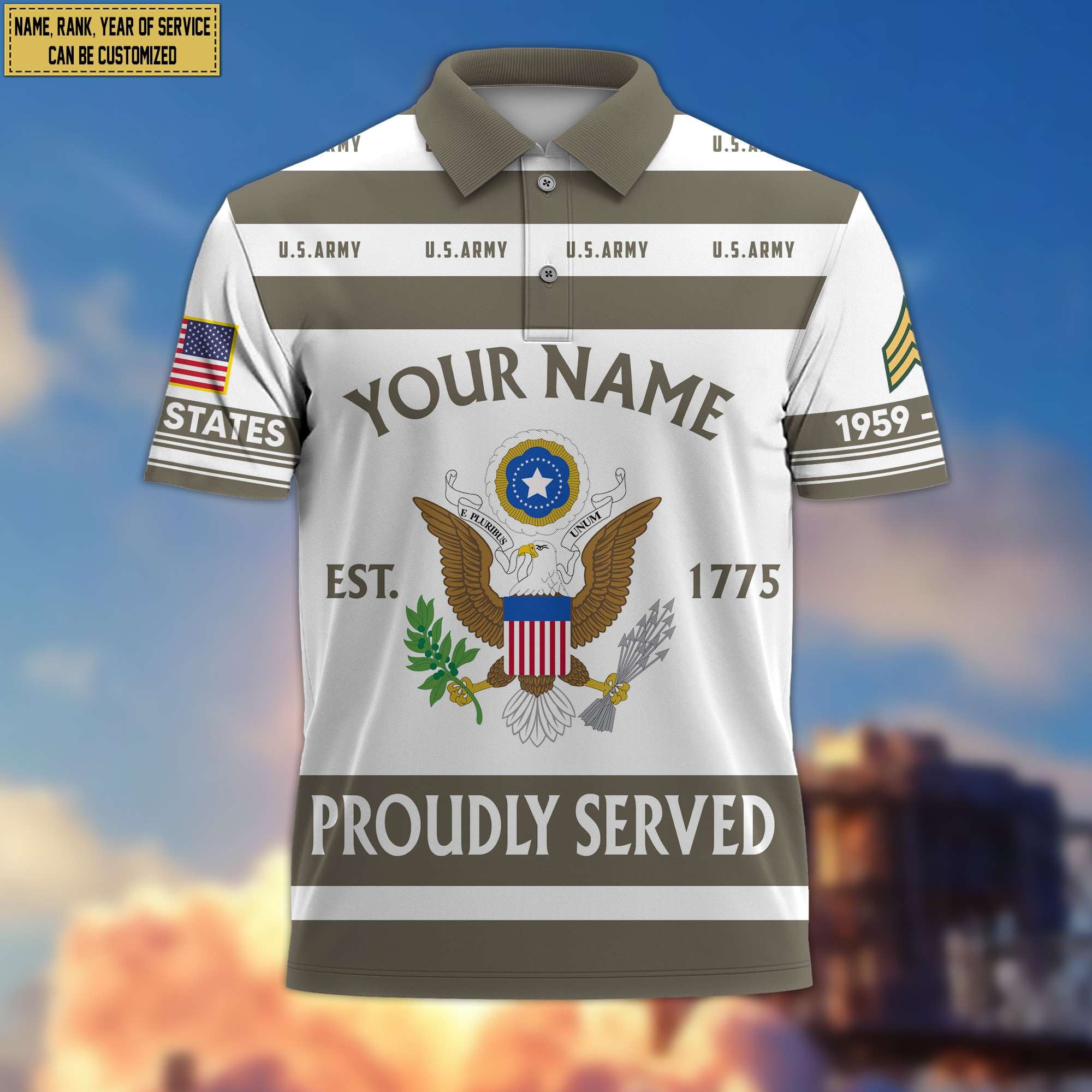 Premium Custom Name, Rank US Army Polo Shirt, Gifts for Army Veteran, Gifts for Veterans Day, Father's Day VPVC203201